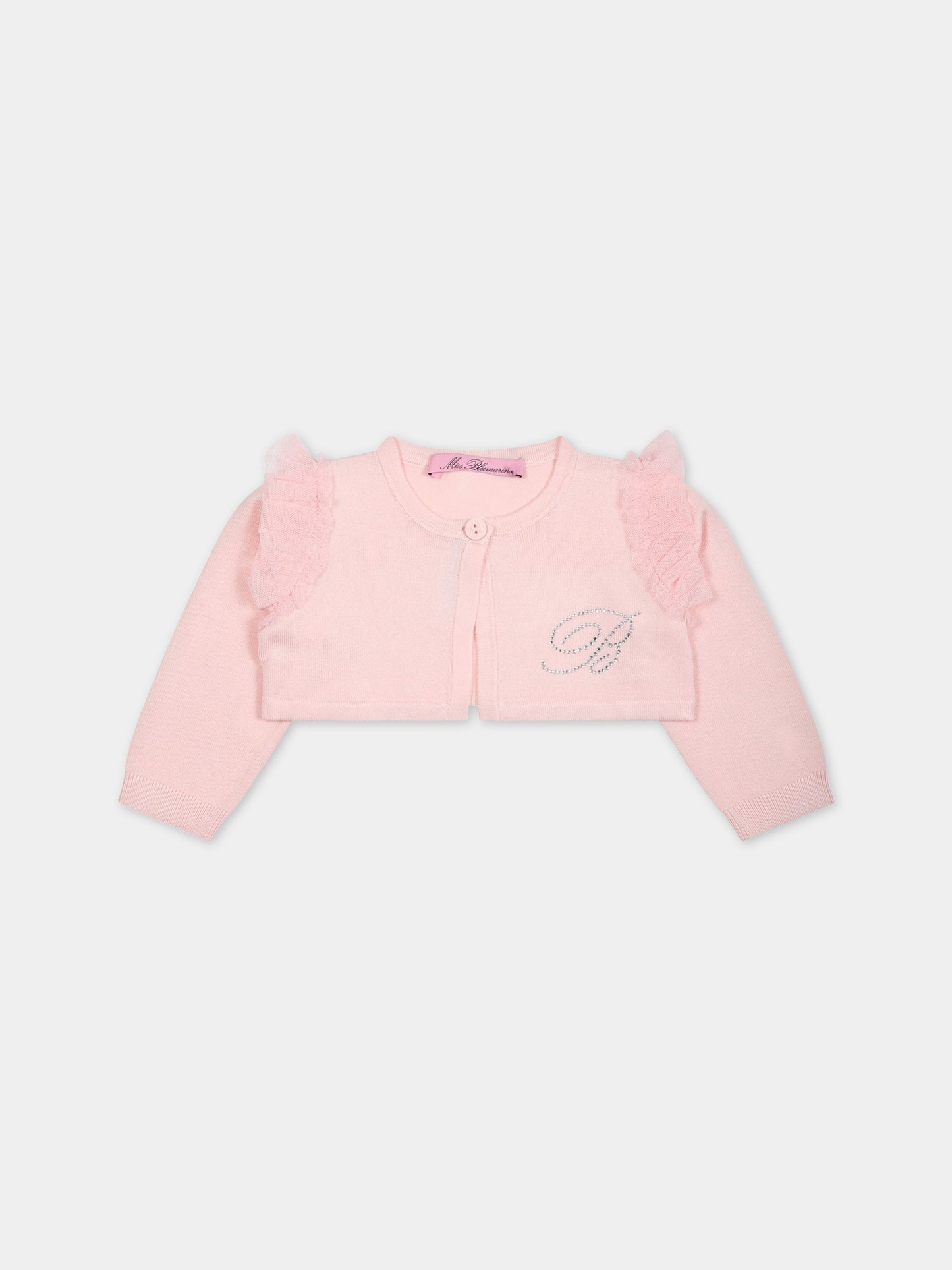 Cardigan rosa per neonata con logo,Blumarine Baby,IA3136MA74M X0485