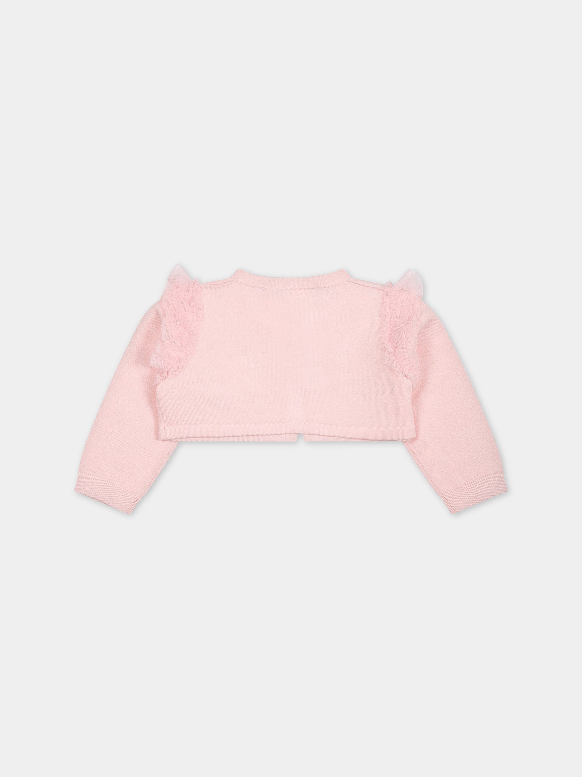 Cardigan rosa per neonata con logo,Blumarine Baby,IA3136MA74M X0485