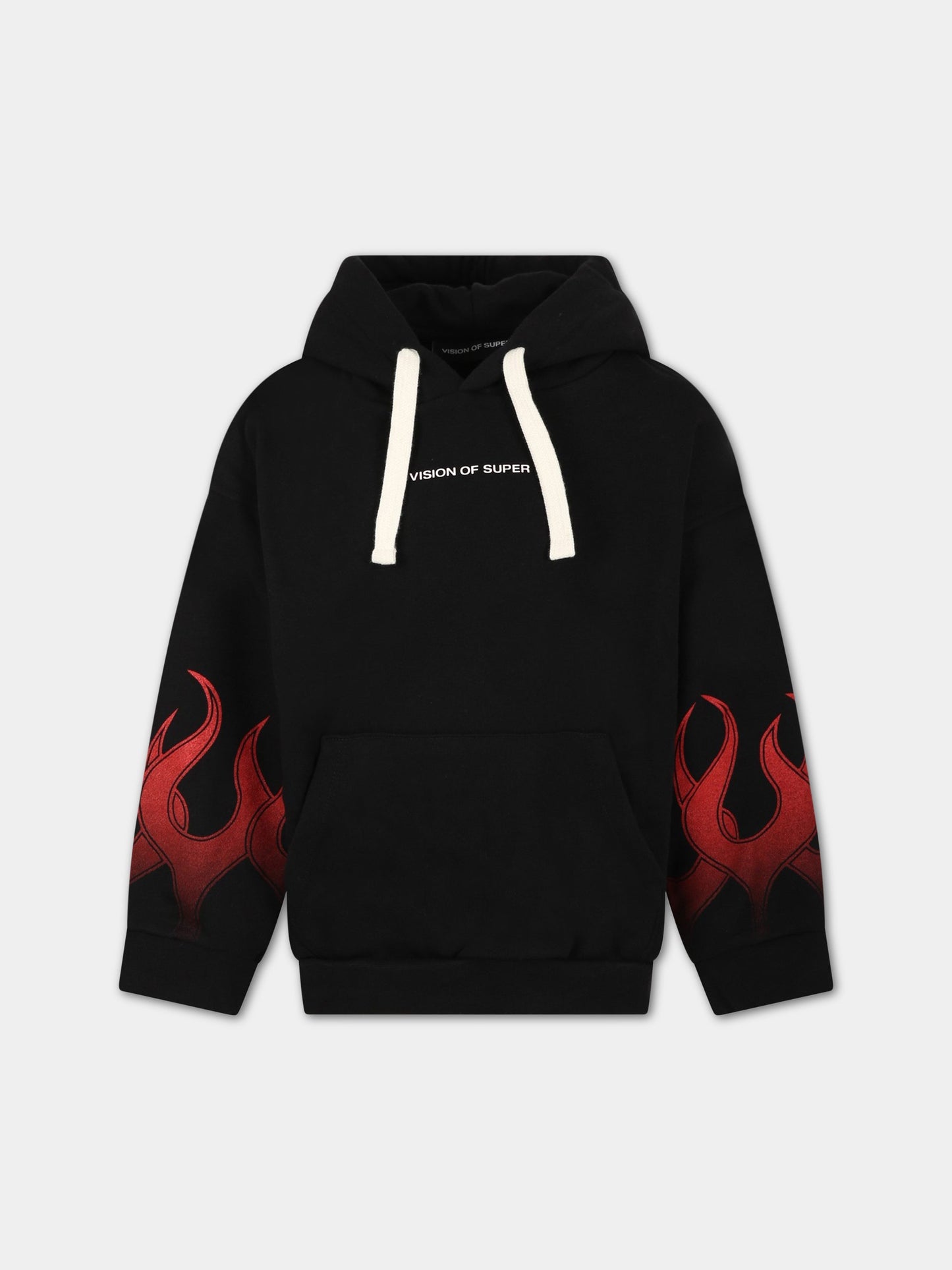 felpa nera per bambino con fiamme e logo,Vision Of Super,MFV3101J ROSSO