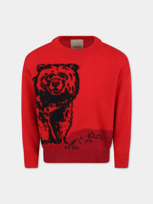 Maglione rosso per bambino con orso,Armani Junior,6L4MZA 1M5FZ F314