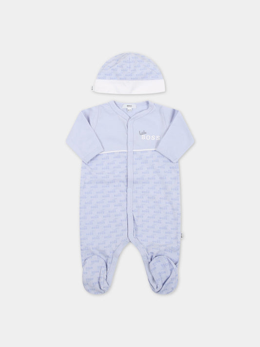 Set celeste per neonato con loghi,Hugo Boss,J98329 771