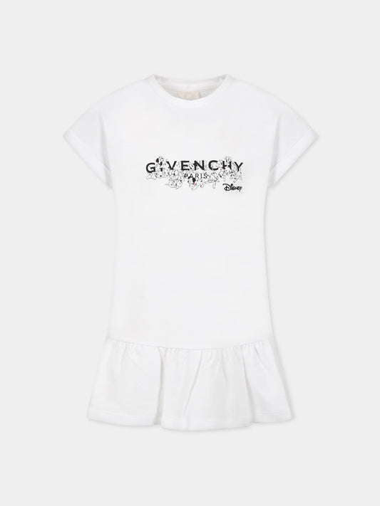 Vestito bianco per bambina con stampa la carica dei 101 e logo,Givenchy Kids,H12300 10P