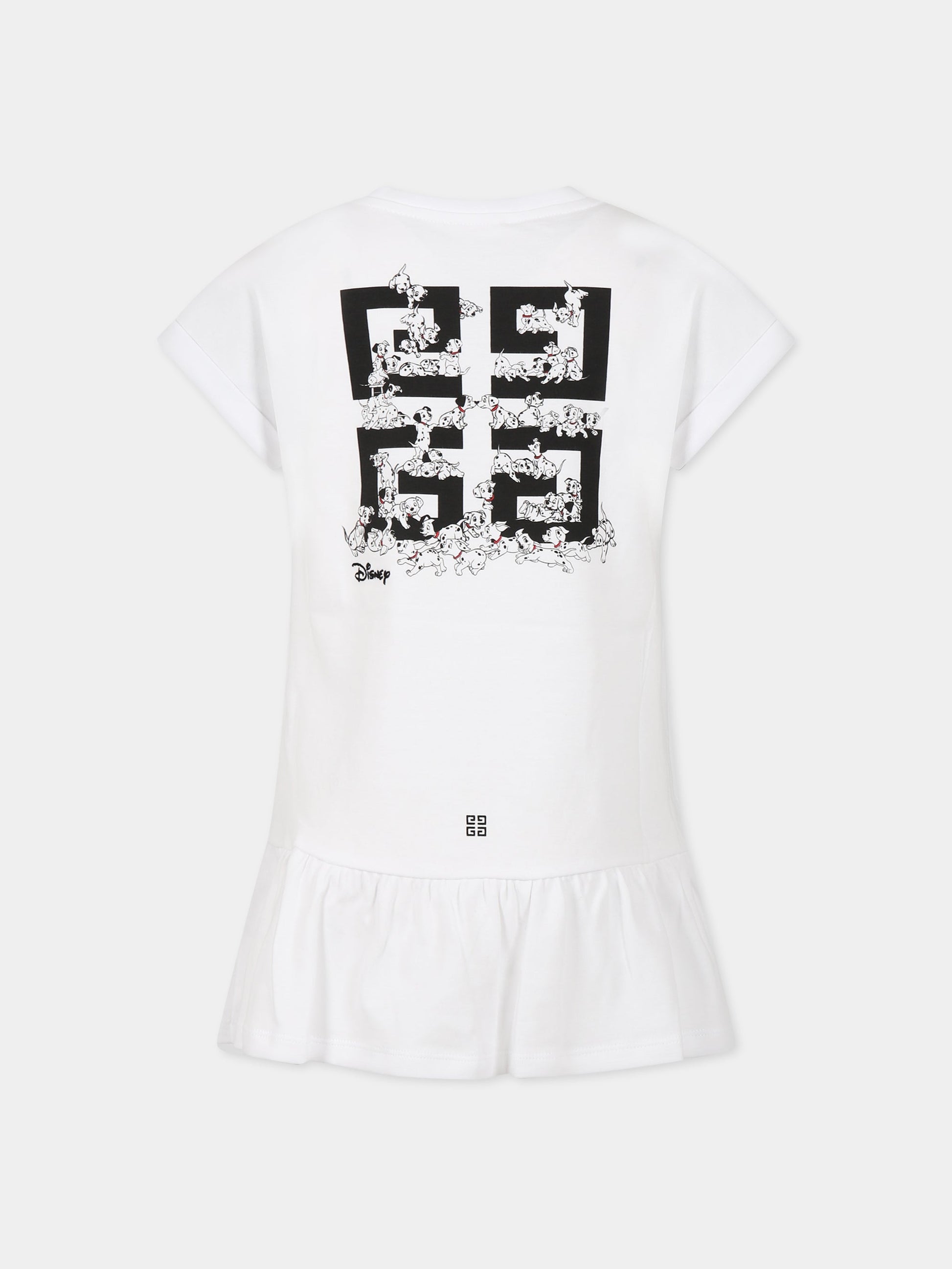 Vestito bianco per bambina con stampa la carica dei 101 e logo,Givenchy Kids,H12300 10P