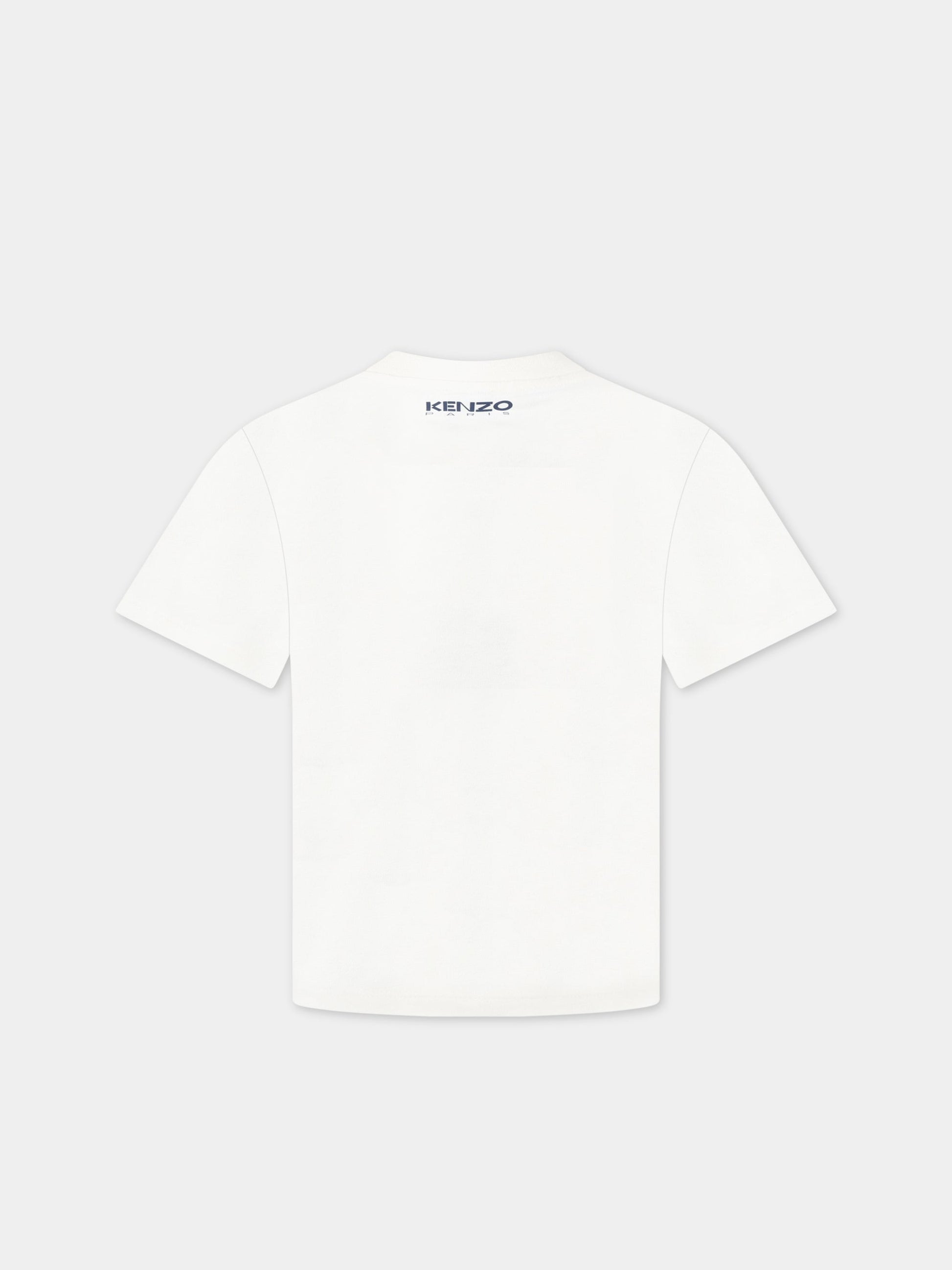 T-shirt bianca per bambina con iconico papavero rosso e logo,Kenzo Kids,K15669 189