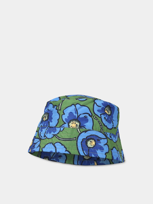 Cloche multicolor per bambino con logo e papeveri blu,Kenzo Kids,K21048 845