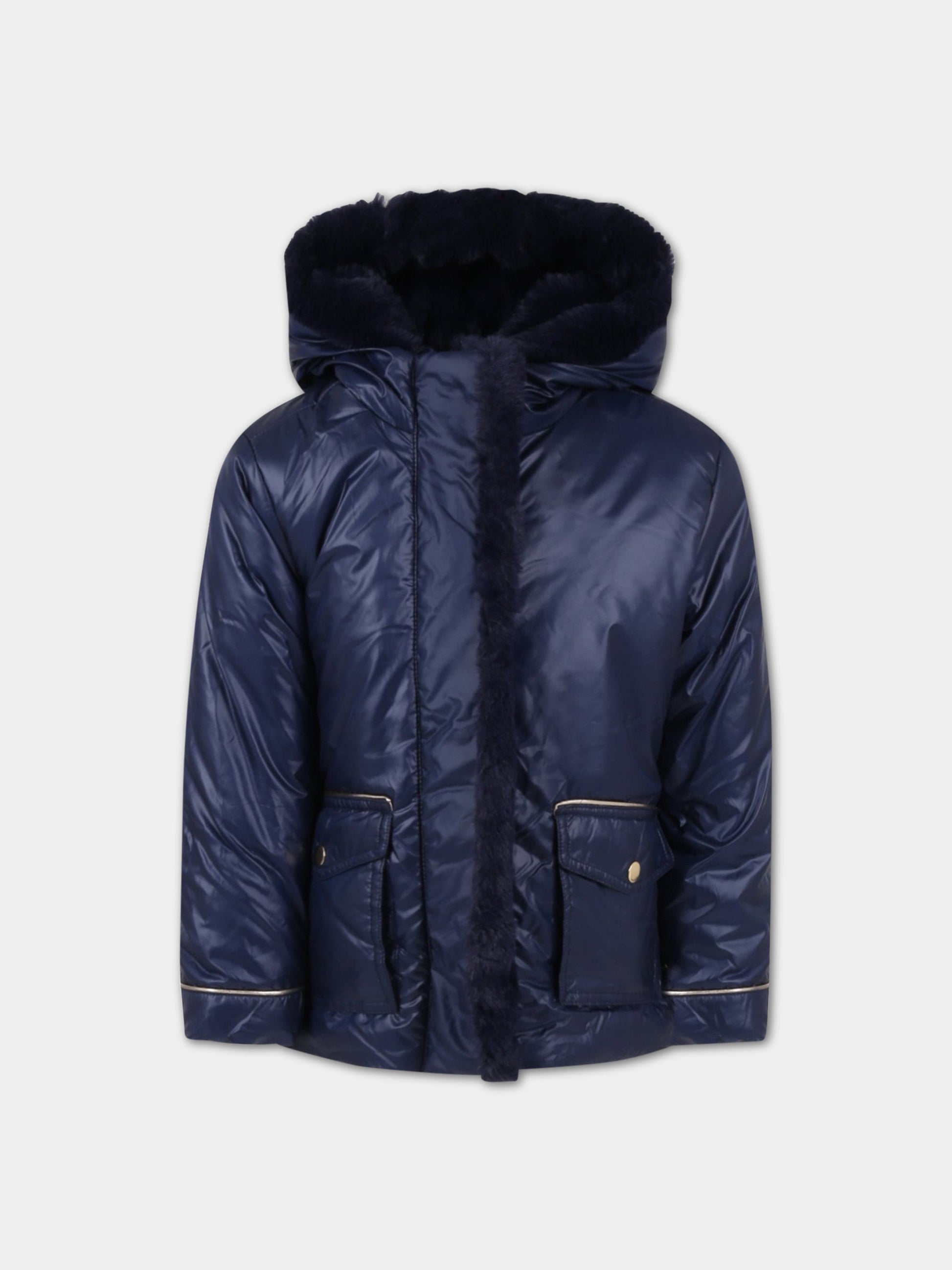 Piumino blu per bambina con patch,Billieblush,U1626A 85T