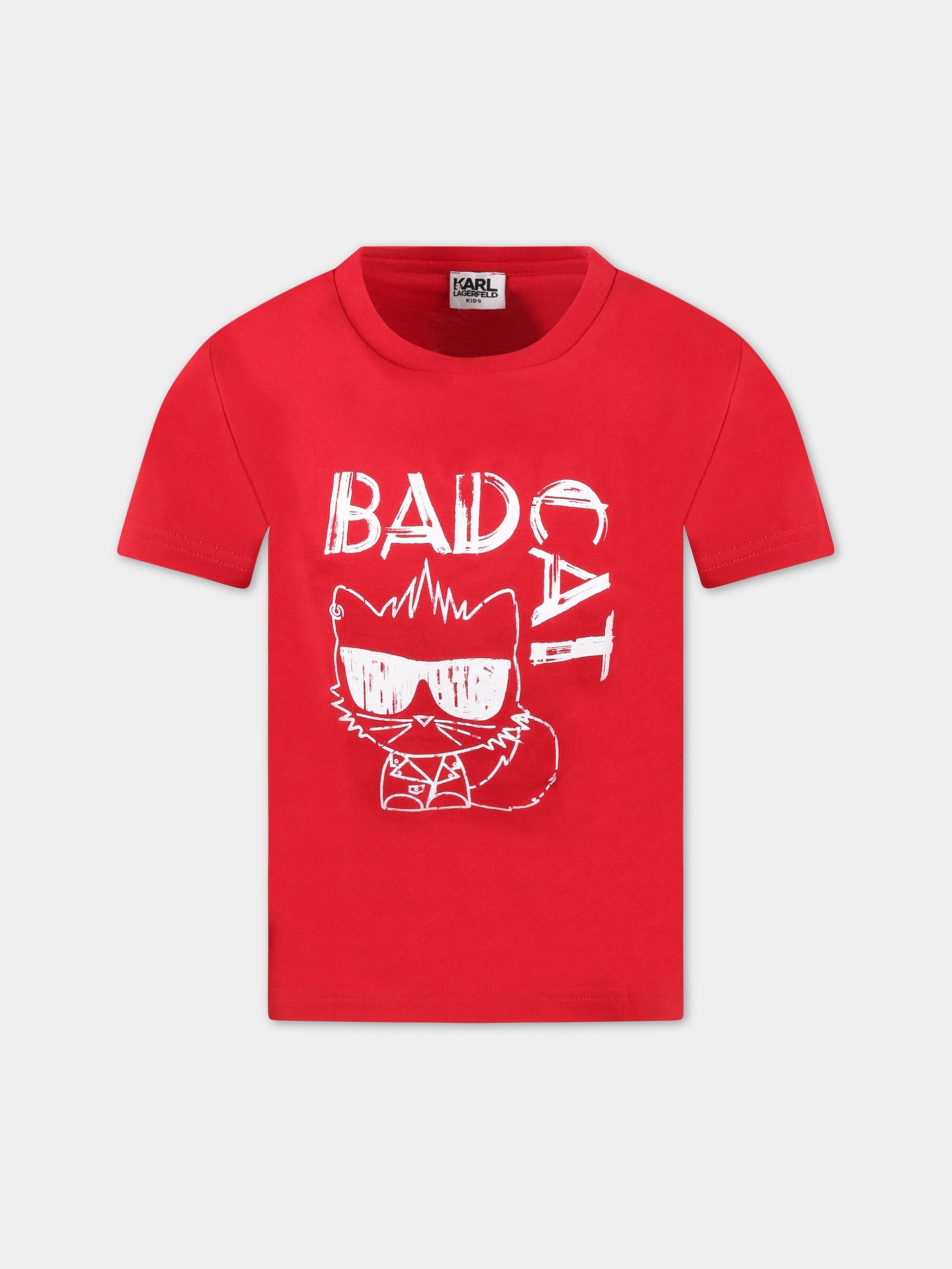 T-shirt rossa per bambino con Choupette,Karl Lagerfeld Kids,Z25303 963