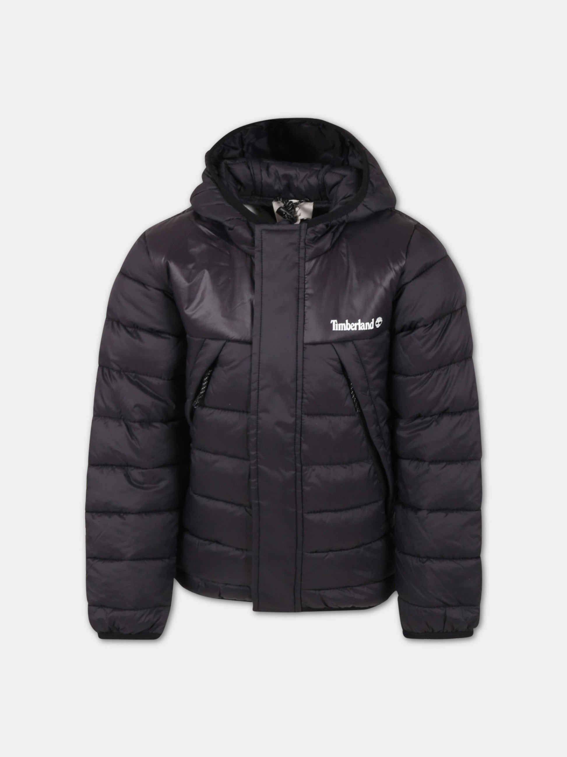 Piumino nero per bambino con logo,Timberland,T26550 09B