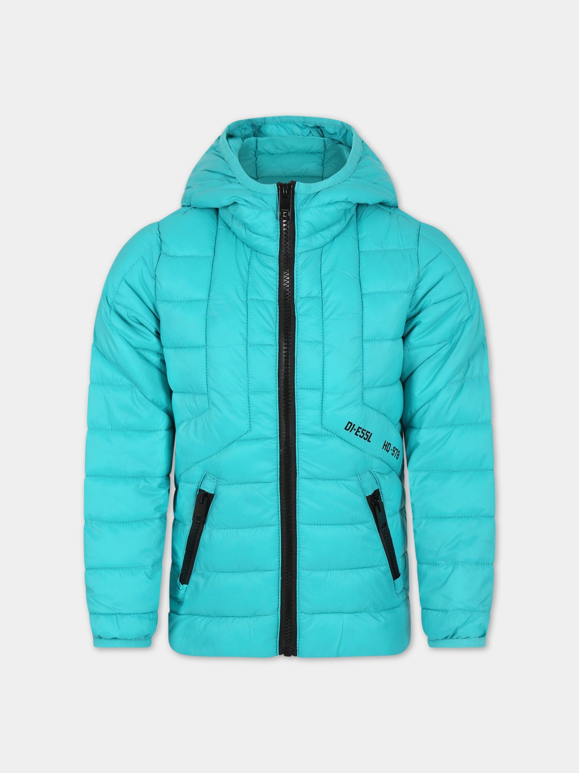 Piumino celeste per bambino con logo,Diesel,J00223 KXBBF K50K