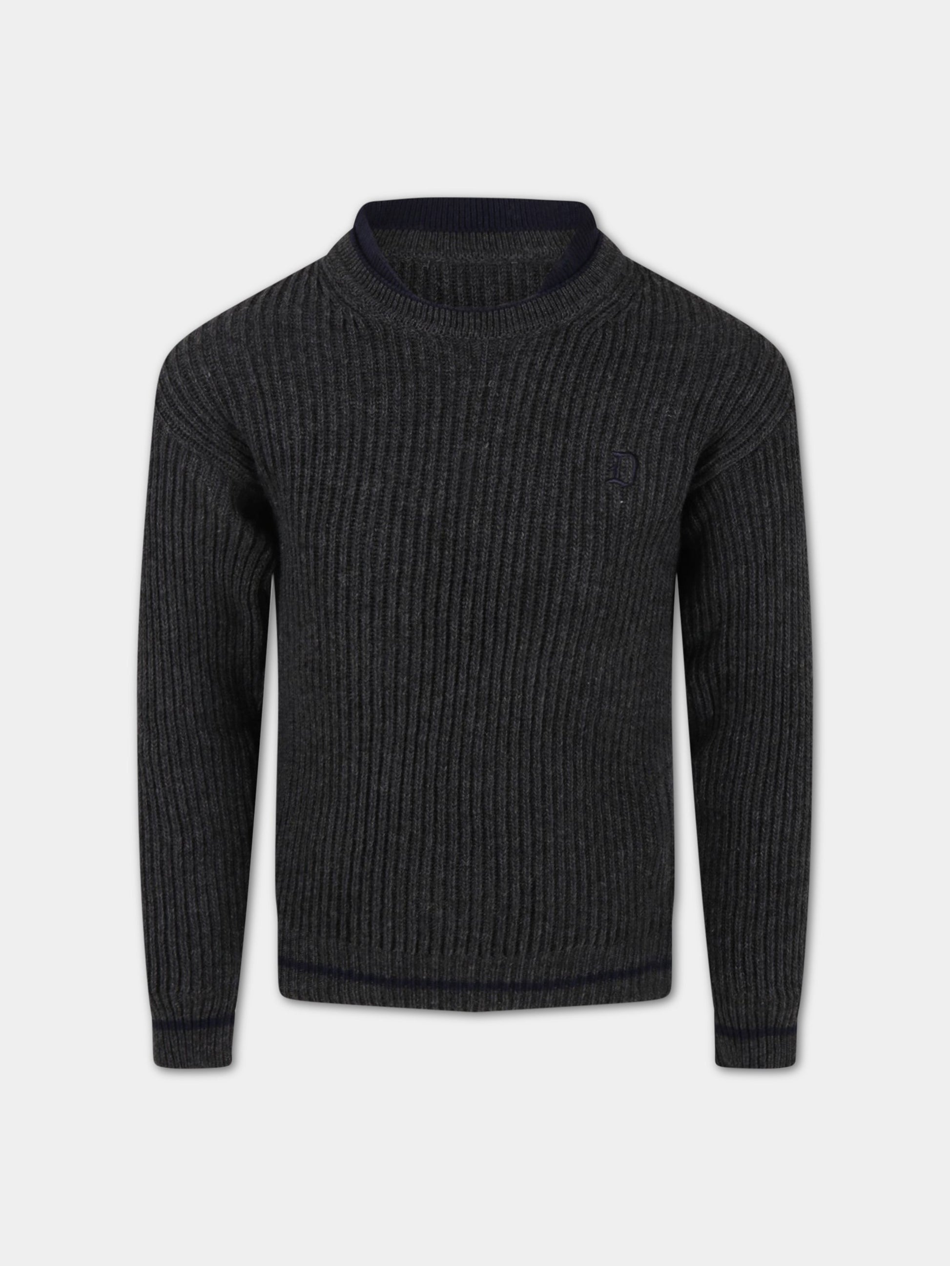 Maglione grigio per bambino con logo blu ricamato,Dondup Kids,DMMA35 FL116 YD026 5002