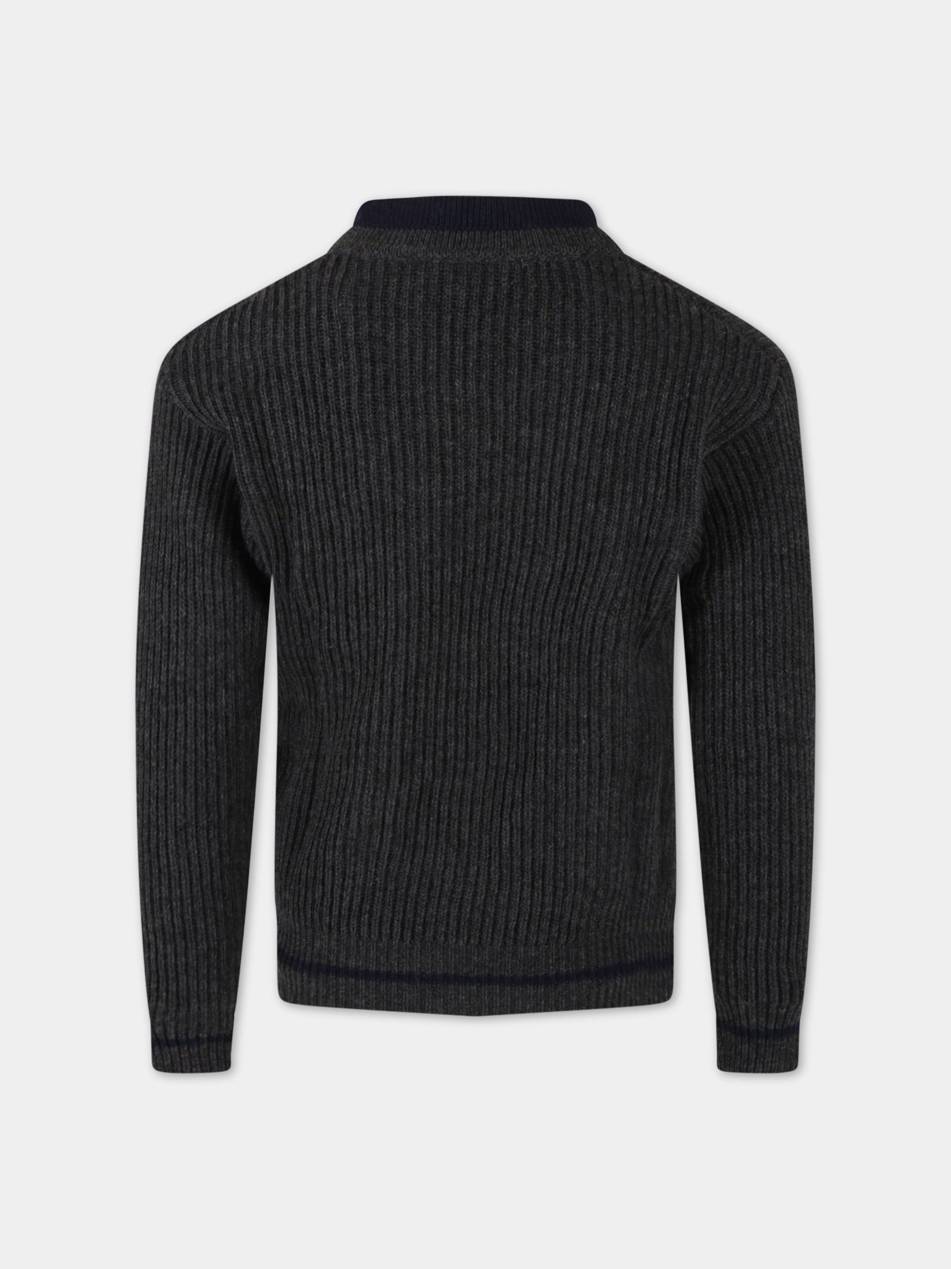 Maglione grigio per bambino con logo blu ricamato,Dondup Kids,DMMA35 FL116 YD026 5002