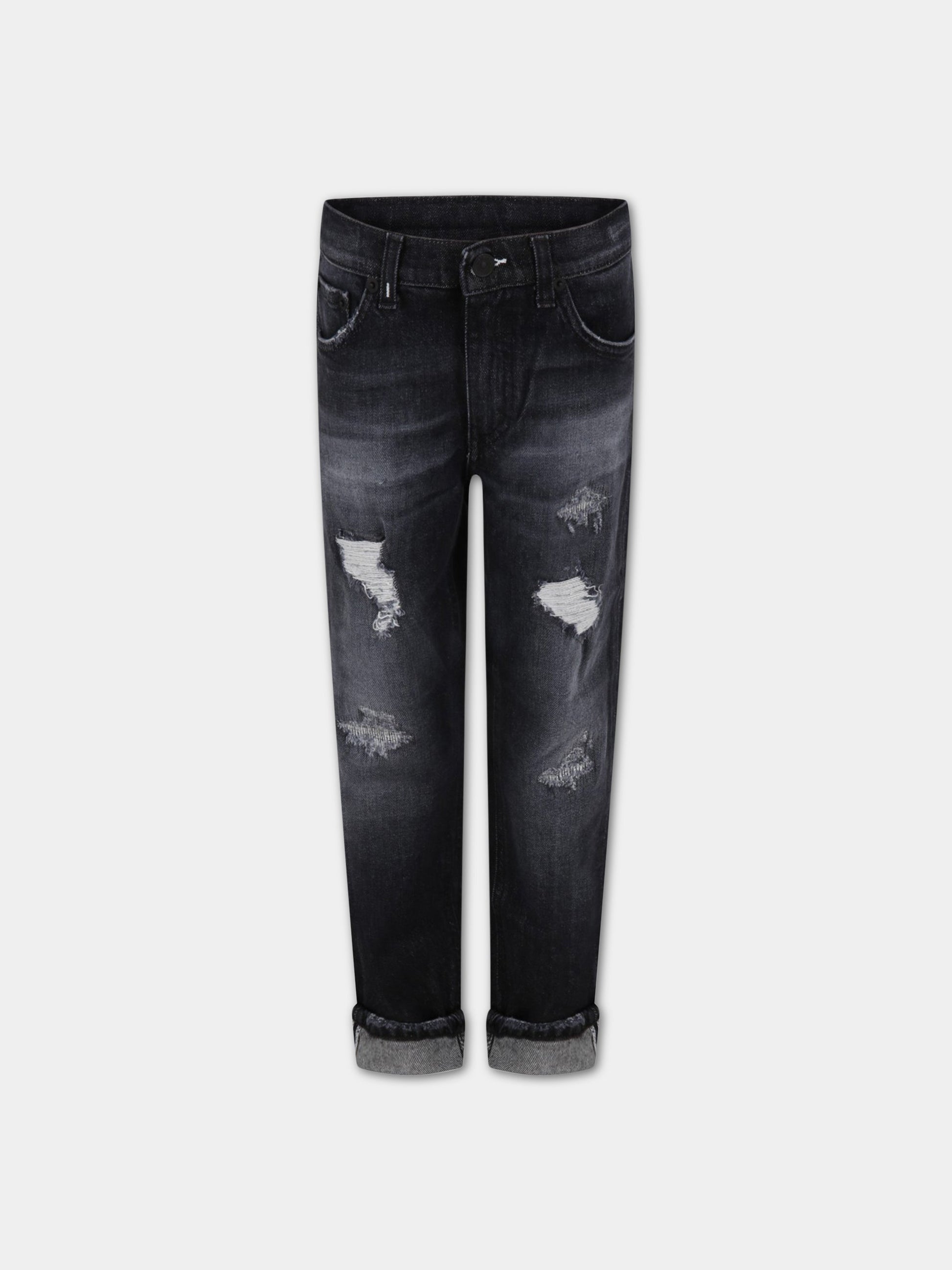 Jeans  Brighton  nero per bambino con patch logato,Dondup Kids,DMPA164 YD027 N020