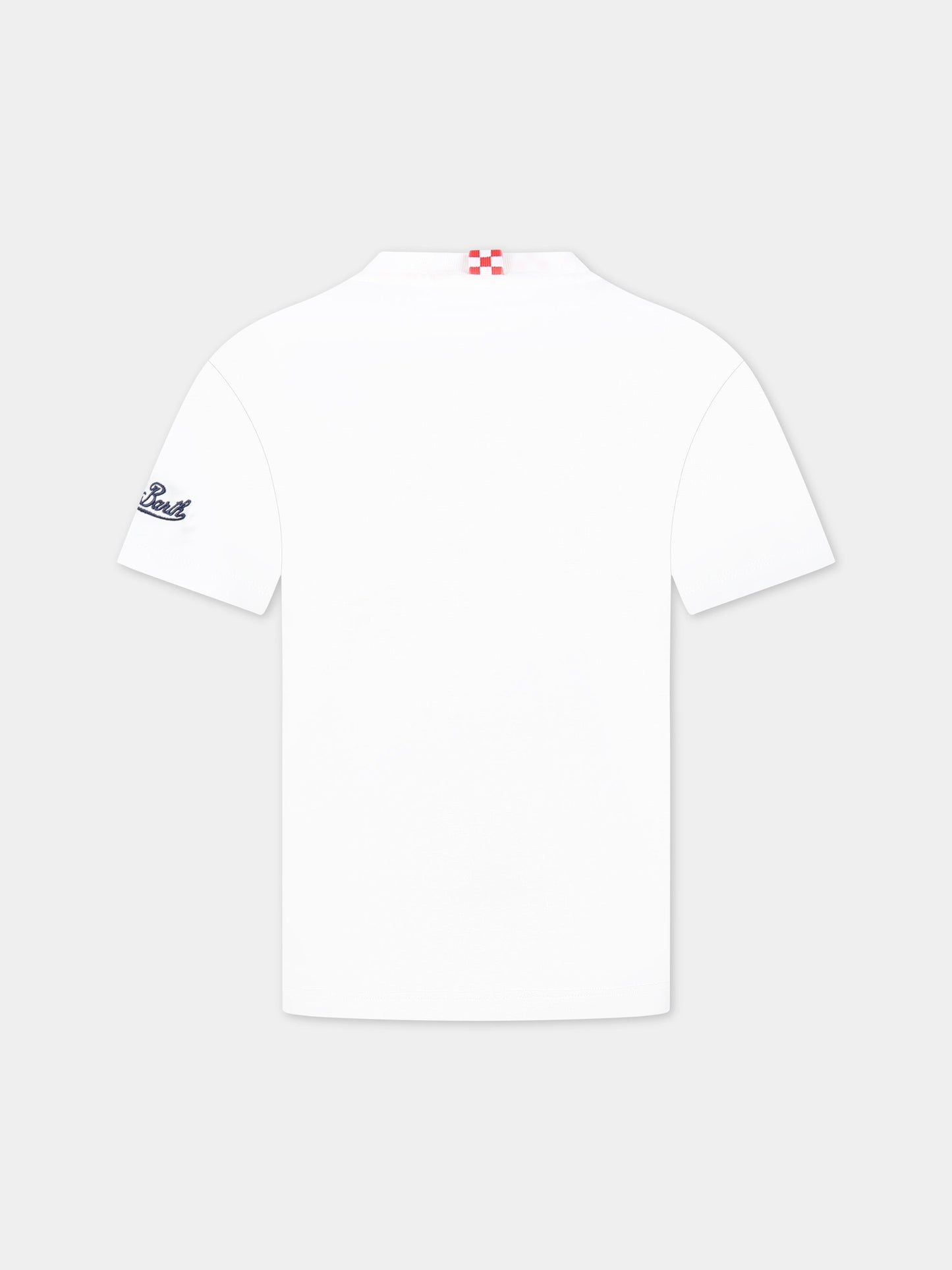 T-shirt bianca per bambino con stampa Puffo, scritta Champion  e logo,Mc2 Saint Barth,TSHIRT BOY SMURF SOCCER 01N