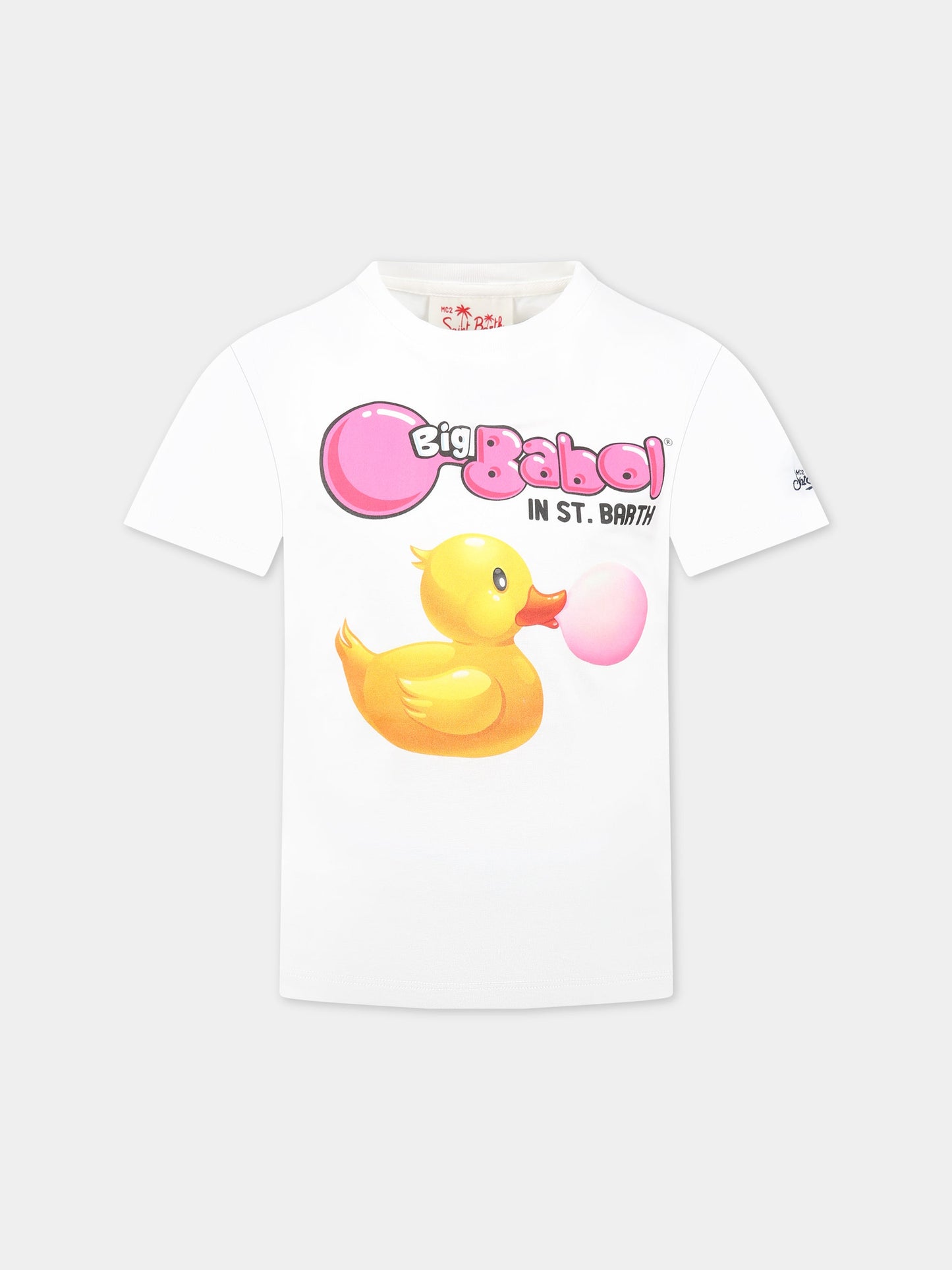 T-shirt bianca per bambino con stampa Ducky, Big Babol e logo,Mc2 Saint Barth,TSHIRT BOY DUCKY BIG BABOL 01N