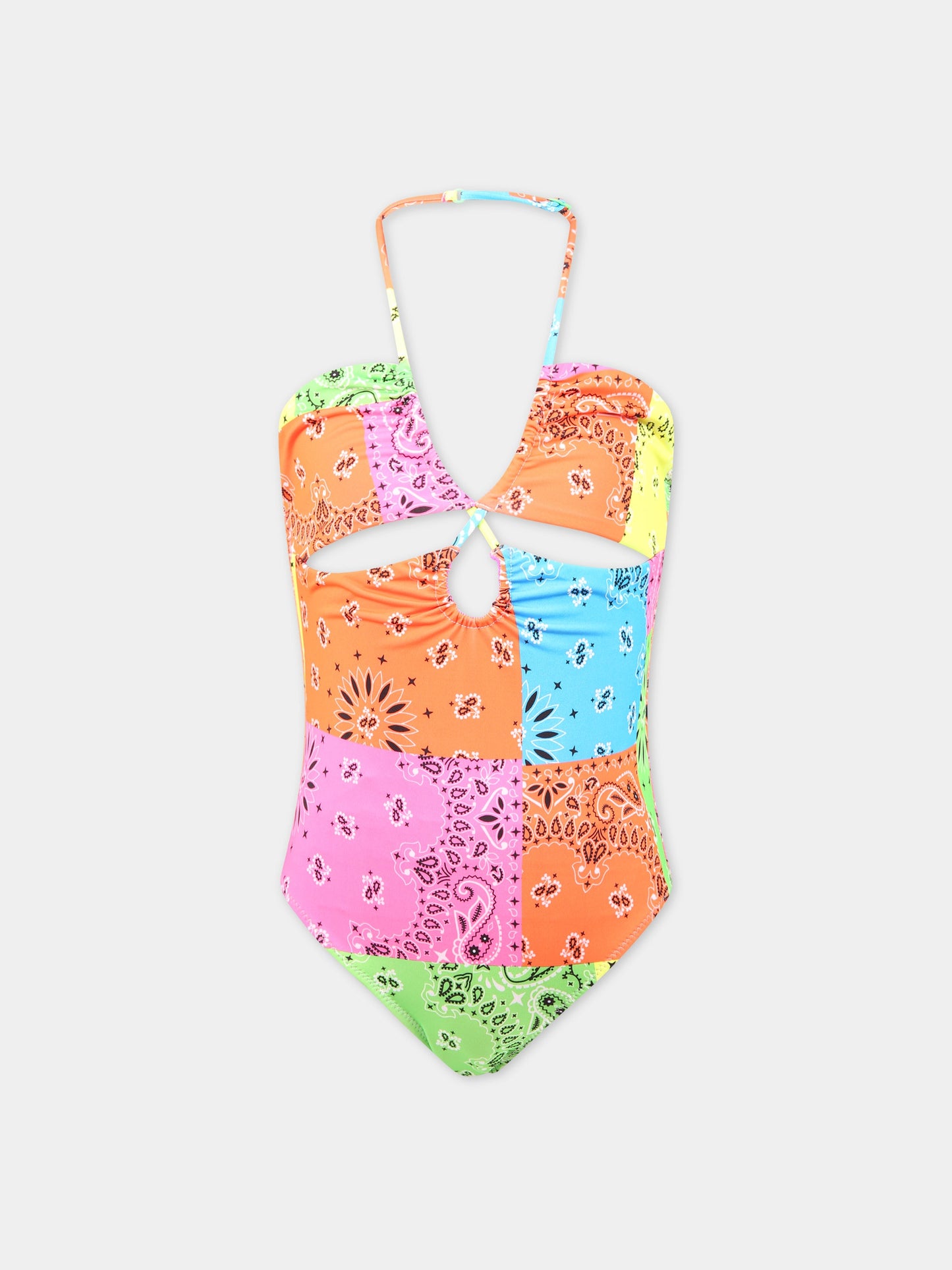 Costume multicolor per bambina con stampa bandana e logo,Mc2 Saint Barth,KINSLEY JR BANDANNA ROUND FLUO COL