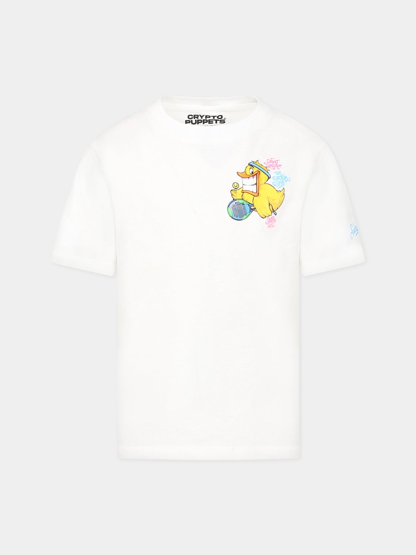 T-shirt bianca per bambino con stampa Ducky, logo e scritta  The padel players ,Mc2 Saint Barth,PORTOFINO JR CPT DUCKY PADEL 01N