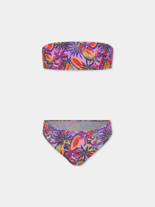 Bikini viola per bambina con logo,Matineè,CC4015 PETITE ANDREA PAPAYA VIOLA