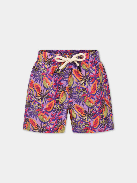 Boxer mare viola per bambino con logo,Matineè,BBM4028 PETIT ALEXANDRE PAPAYA VIOLA