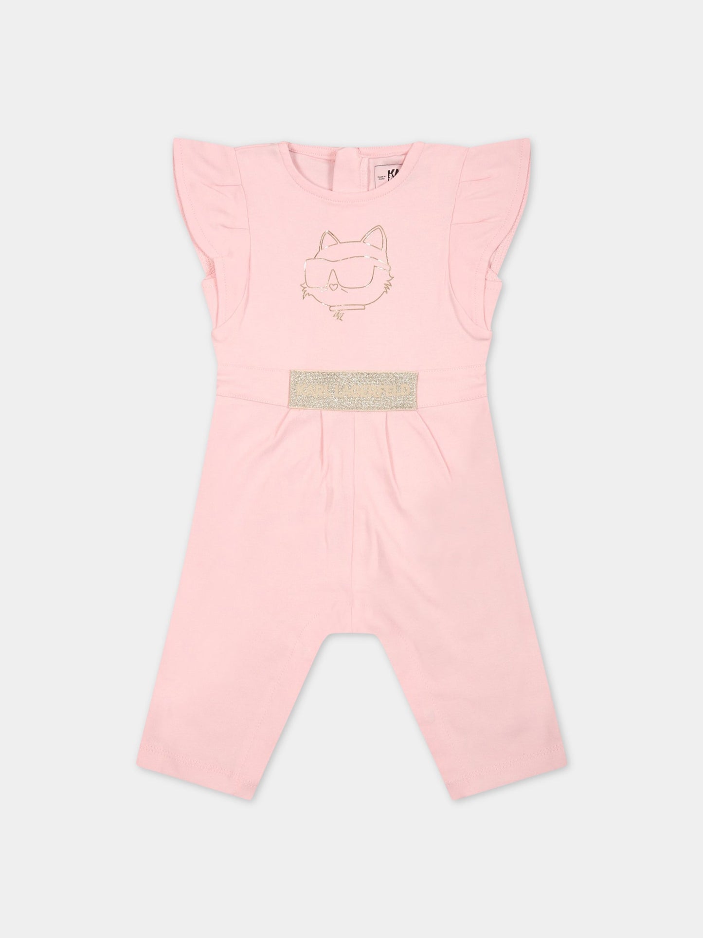 Tutina rosa per neonata con stampa e patch logato,Karl Lagerfeld Kids,Z94068 475