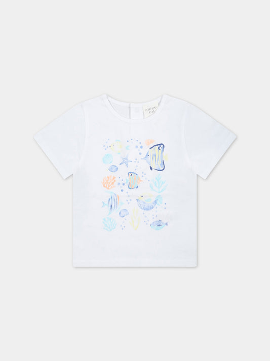 T-shirt bianca per neonato con stampa marina,Carrement Beau,Y05249 10P