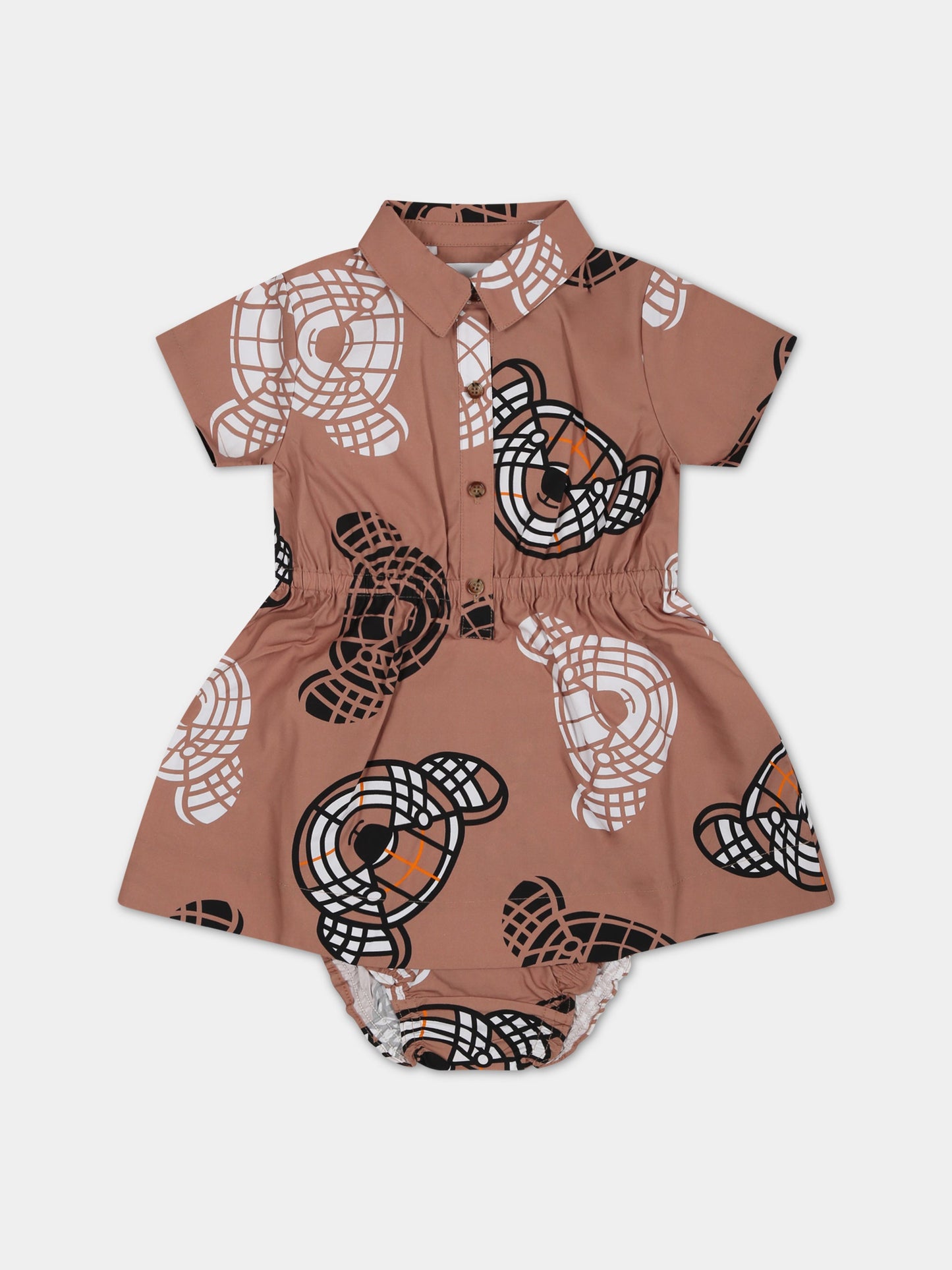 Completo beige per neonata con Teddy Bear all-over,Burberry Kids,8062577
