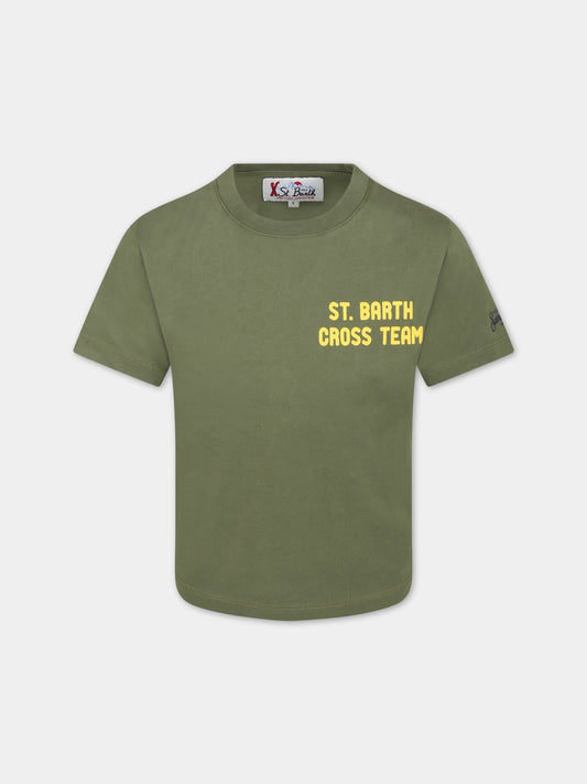 T-shirt verde per bambino con Snoopy e logo,Mc2 Saint Barth,00452C