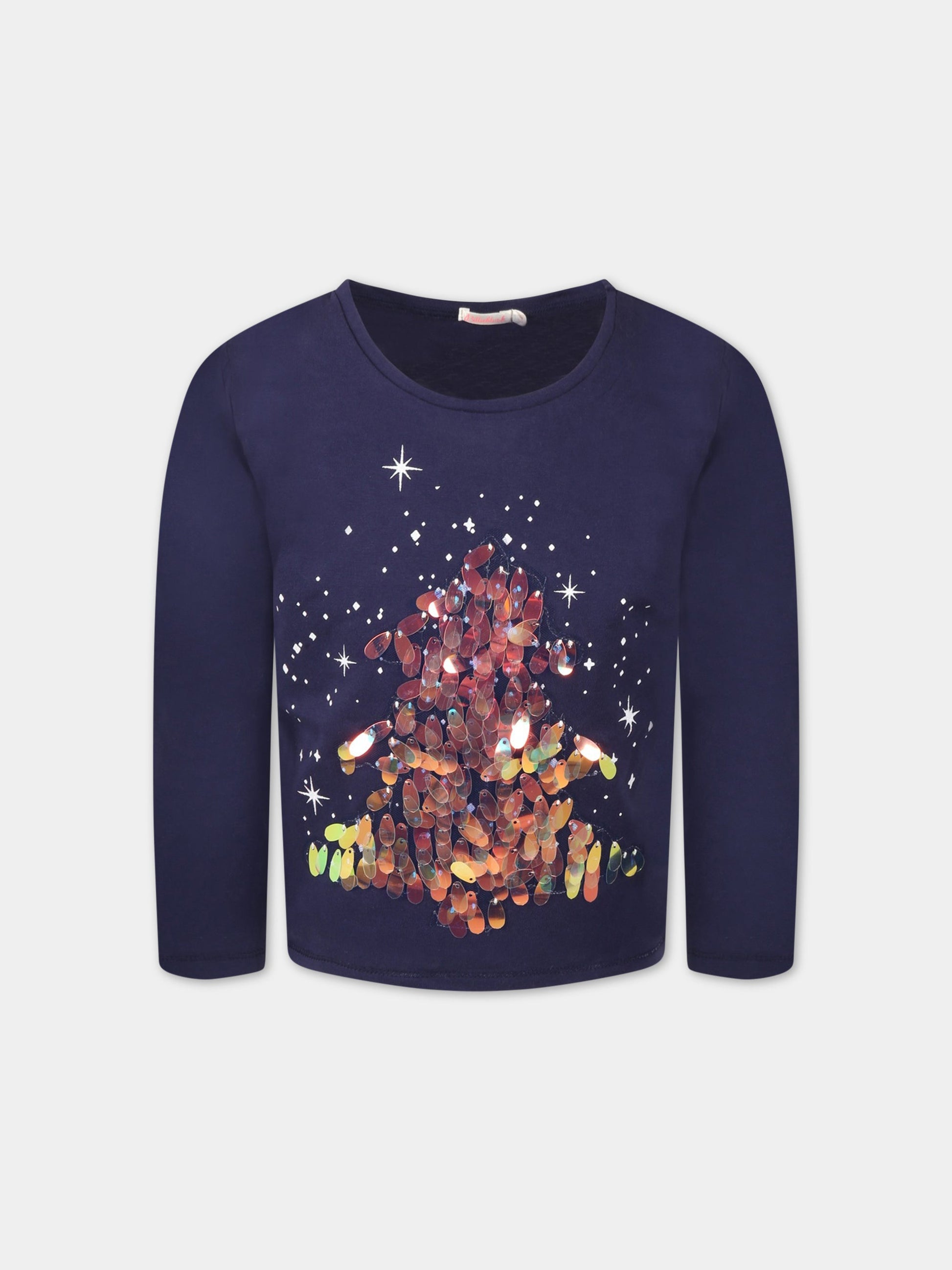 T-shirt blu per bambina con stella e cuori,Billieblush,U15933 85T OVALE