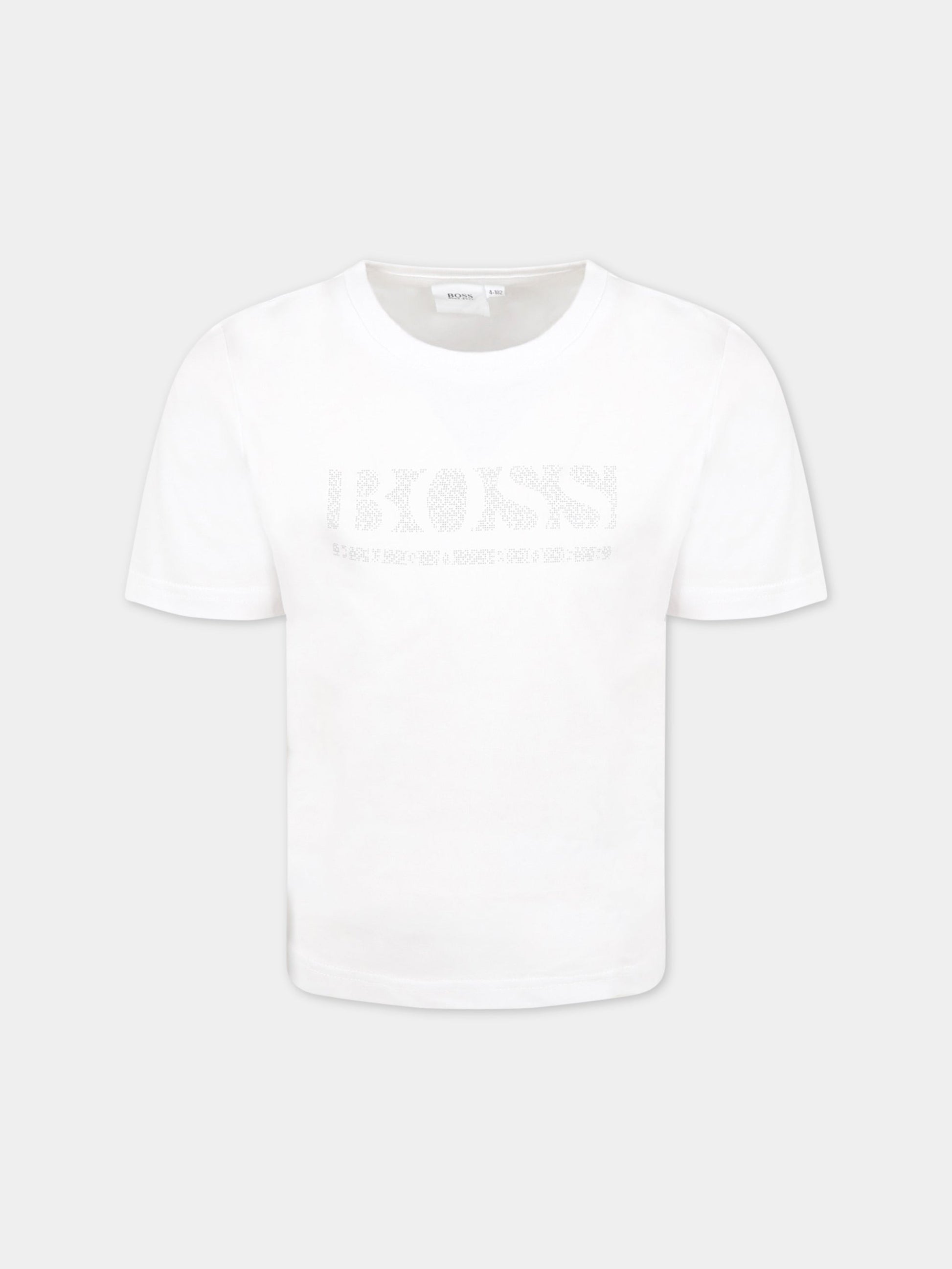 T-shirt bianco per bambino con logo argentato,Hugo Boss,J25L60 10B
