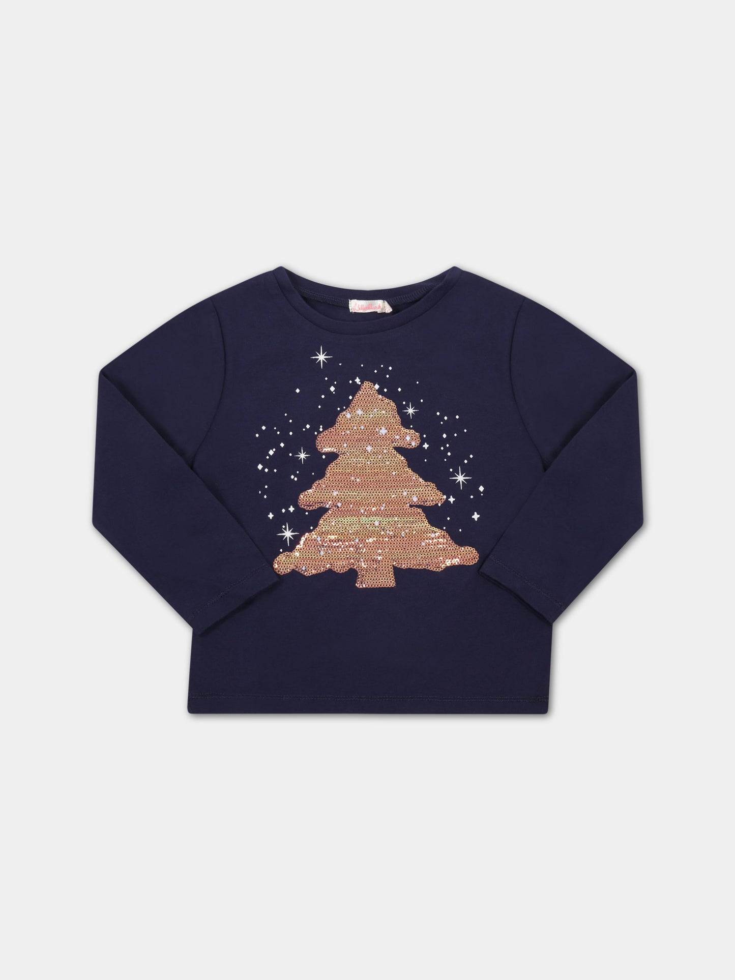 T-shirt blu per bambina con stella e cuori,Billieblush,U15933 85T PAILETTE