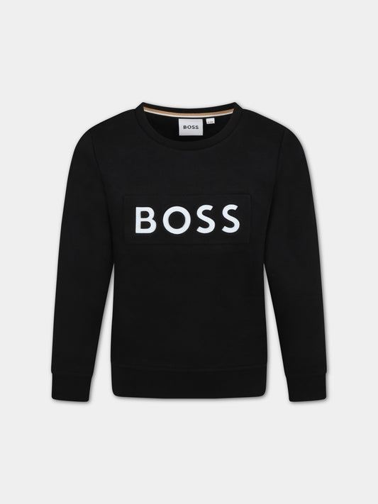 Felpa nera per bambino con logo,Hugo Boss,J25M51 09B