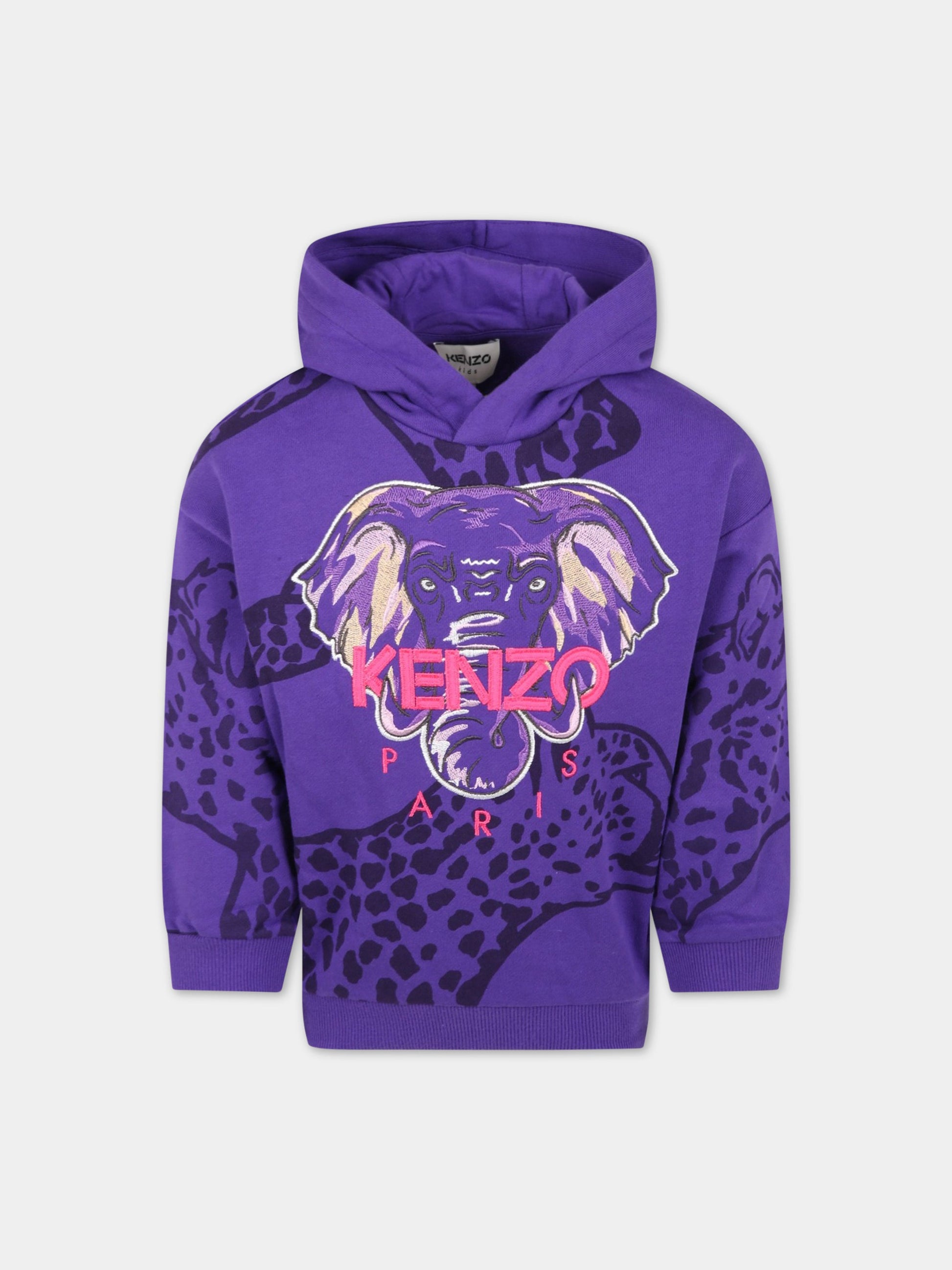 Felpa viola per bambina con elefante,Kenzo Kids,K15577 942