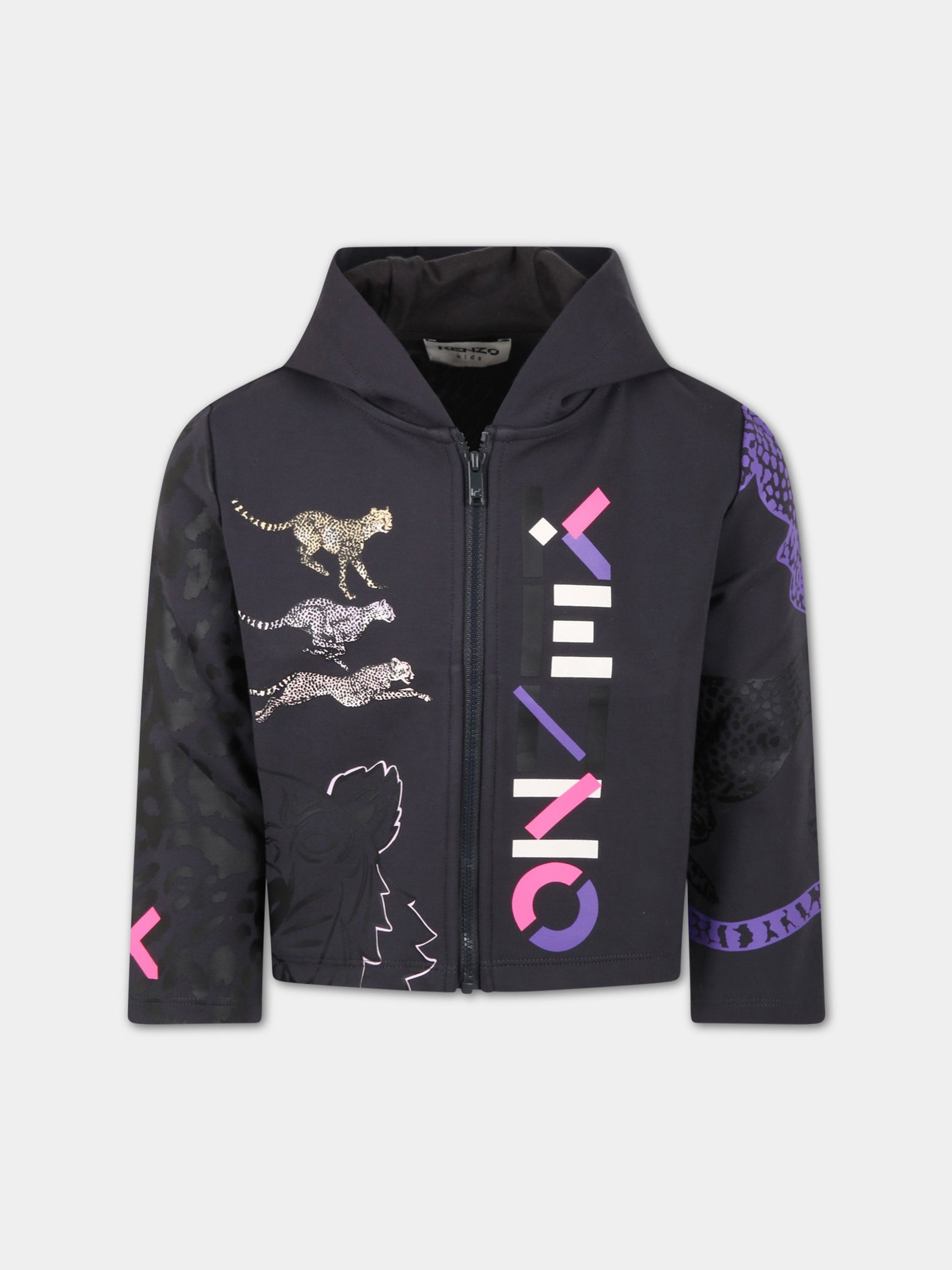 Felpa nera per bambina con logo,Kenzo Kids,K15584 065