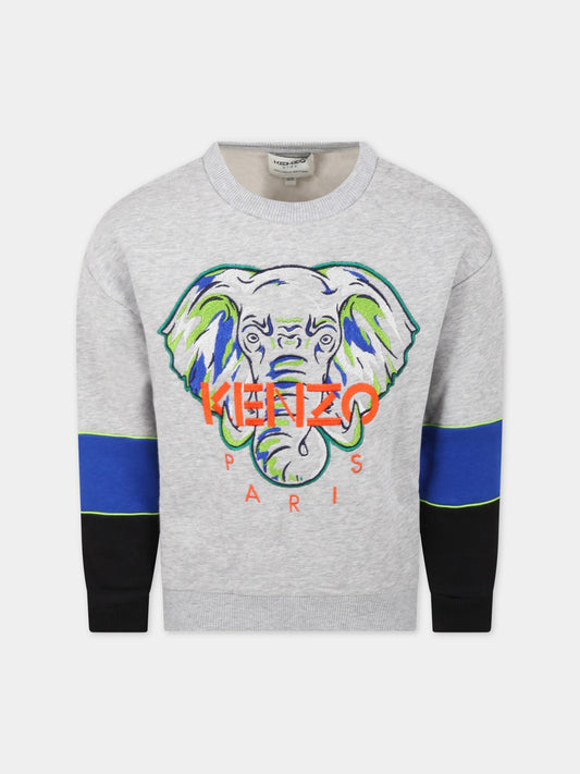Felpa grigia per bambino con elefante,Kenzo Kids,K25735 A41