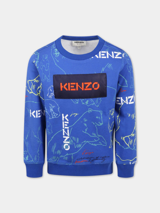 Felpa blu per bambino con logo,Kenzo Kids,K25696