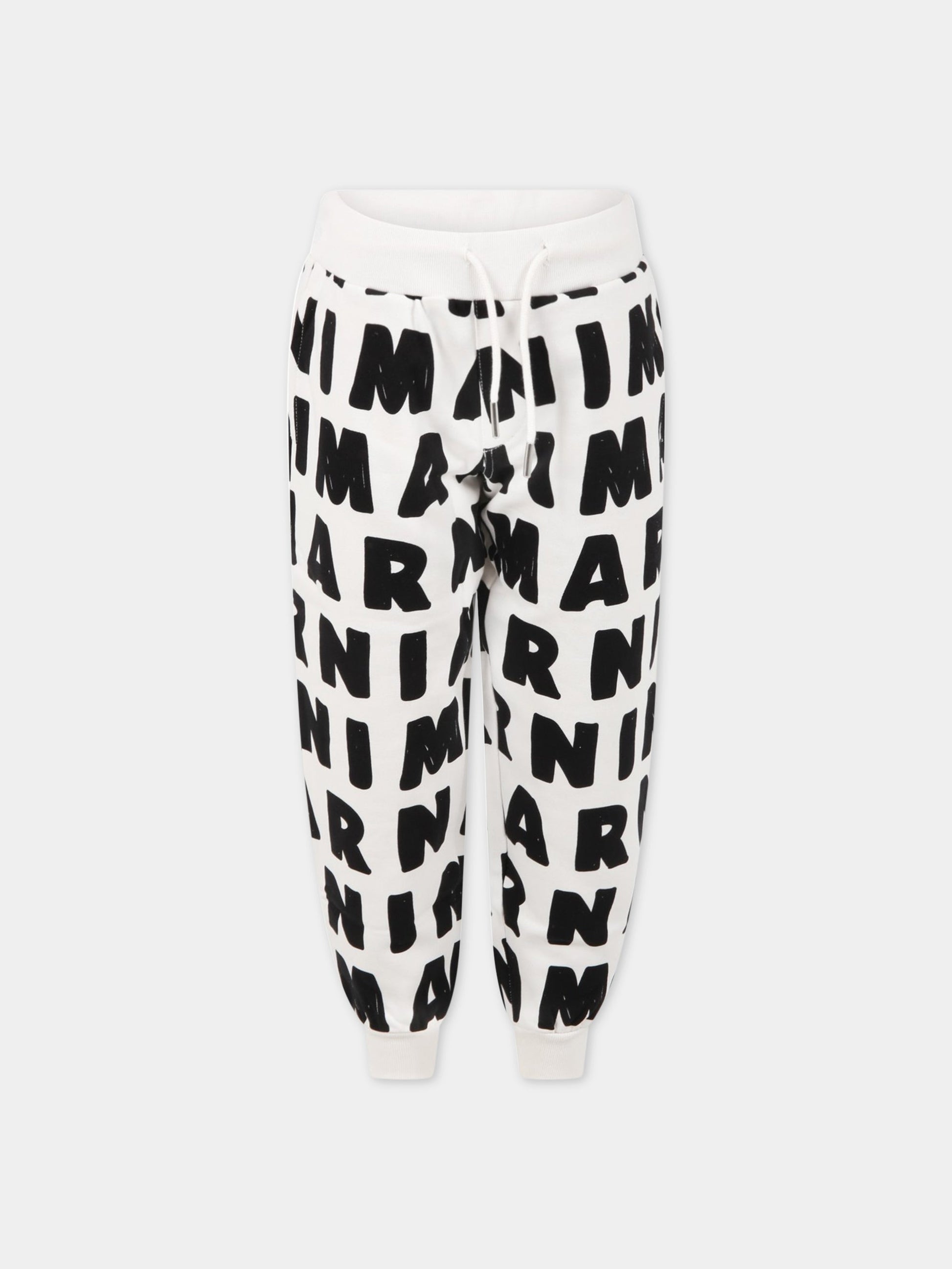 Pantalone bianco per bambini con logo nero all-over,Marni Kids,M00598 M00MW 0M108