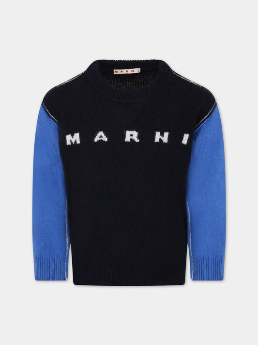 Maglione blu per bambino con logo bianco,Marni Kids,M00539 M00K4 0M803