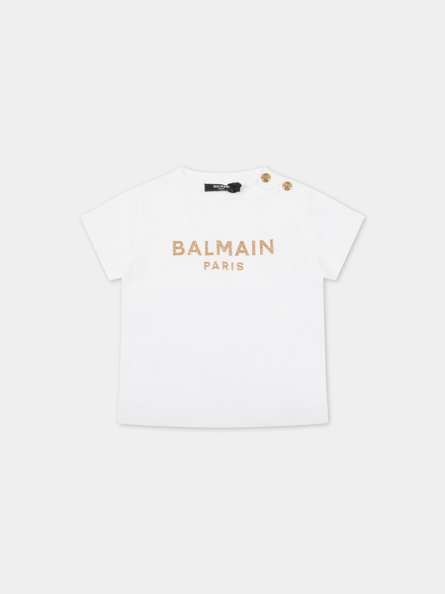 T-shirt bianca per bambini con logo dorato,Balmain Kids,6R8031 Z0057 100OR