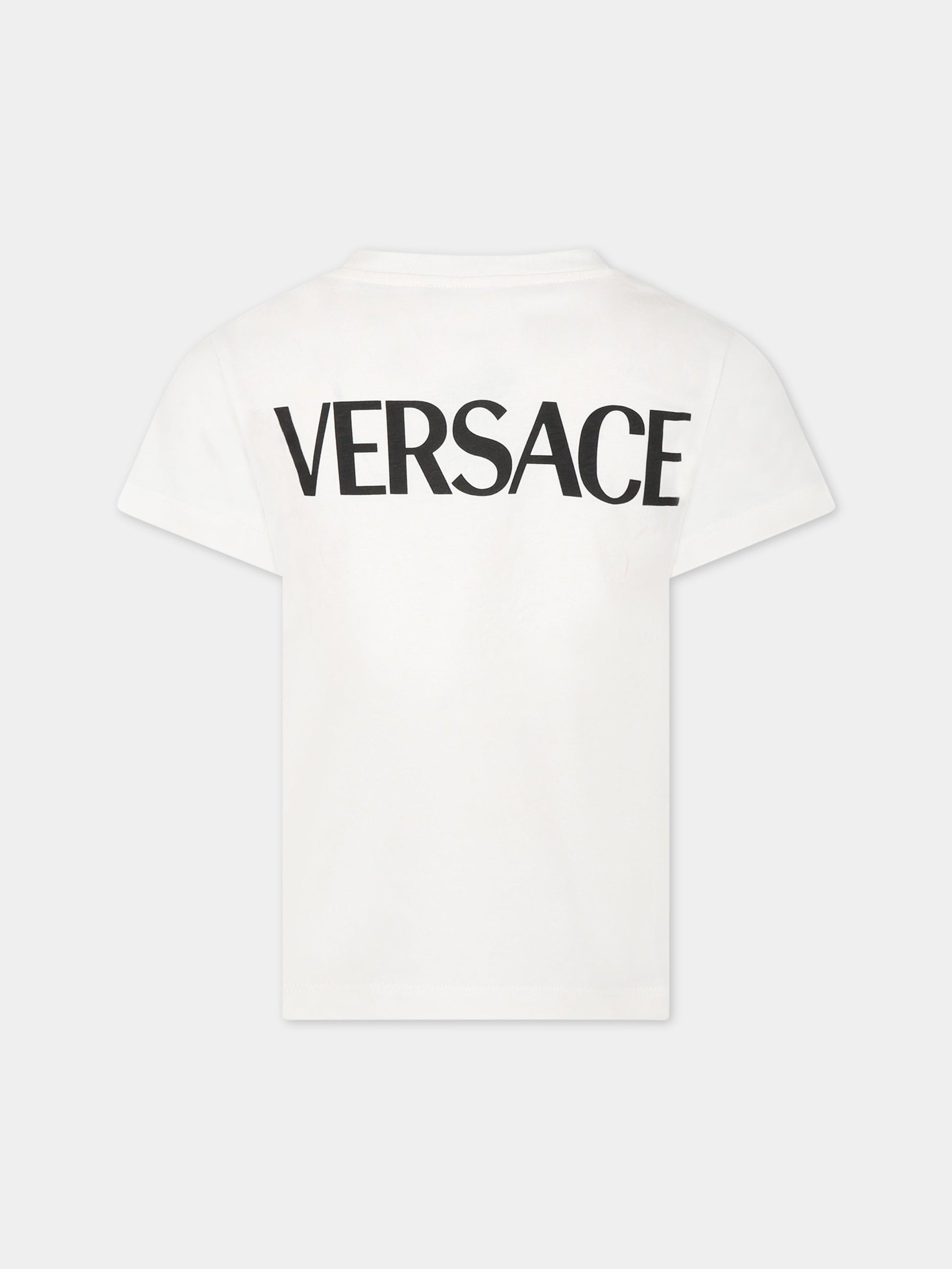 T-shirt bianca per bambina con logo,Versace,1000052 1A07377 6W930 AY0034