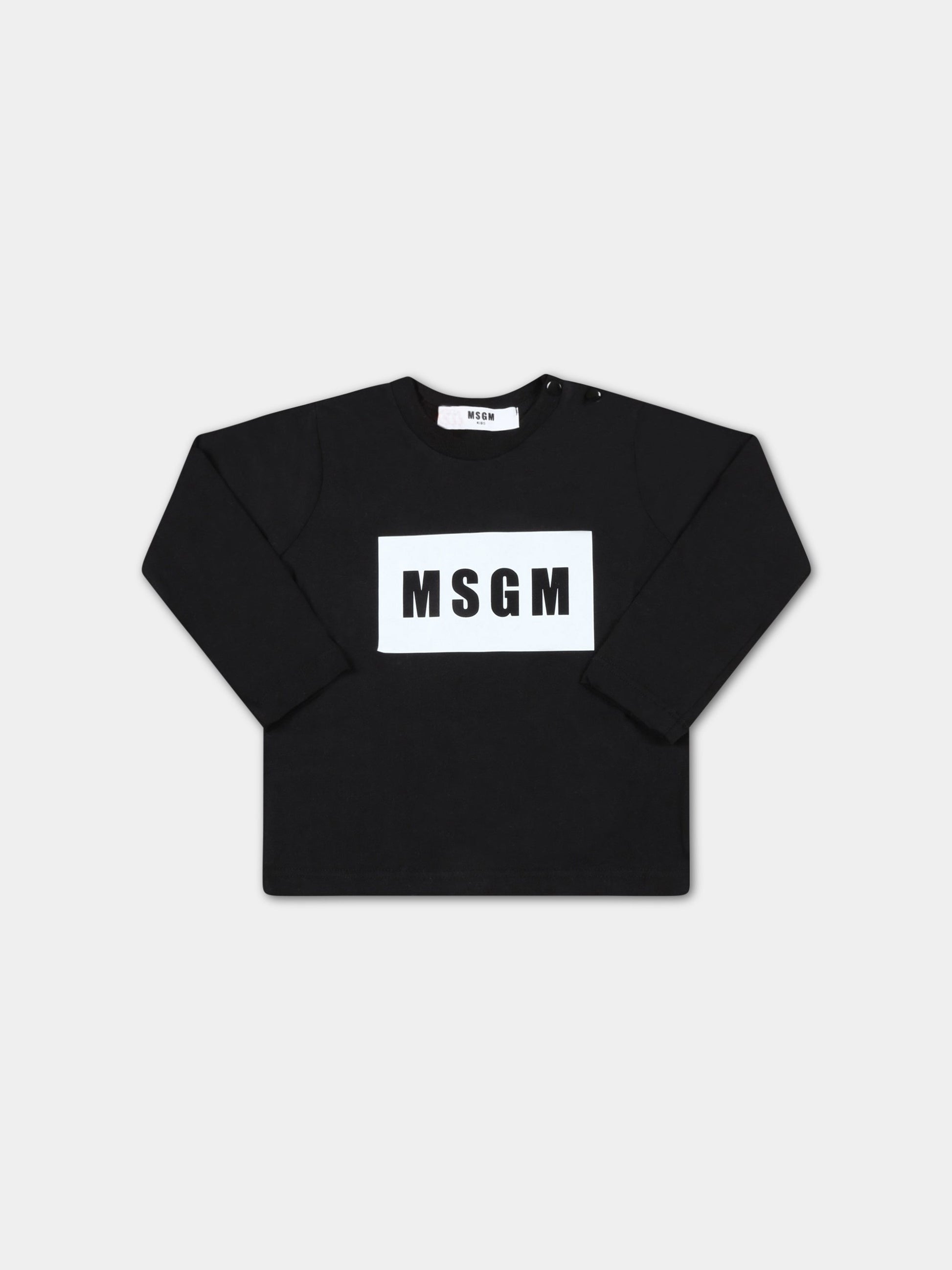 T-shirt nera per neonati con logo bianco,Msgm Kids,MS029106 110