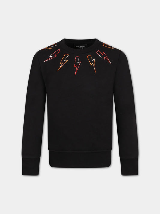 Felpa nera per bambino con iconici fulmini,Neil Barrett Kids,032260 110