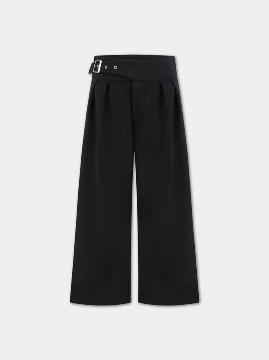 Pantaloni neri culotte per bambina con patch logato,Dondup Kids,DFPA166 KD005 N003