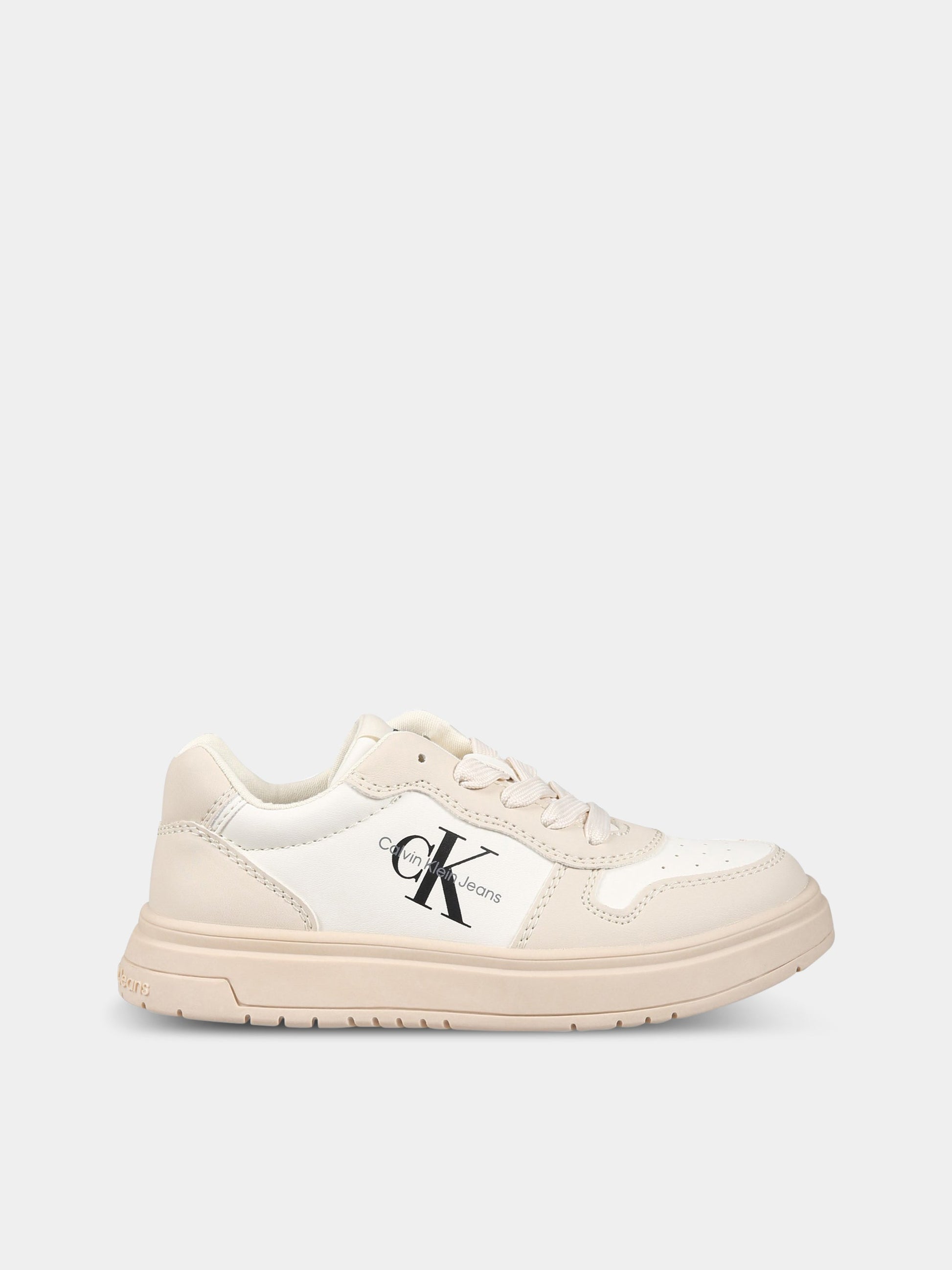 Sneakers avorio per bambini con logo,Calvin Klein Kids,V3X9 80552 1355A360