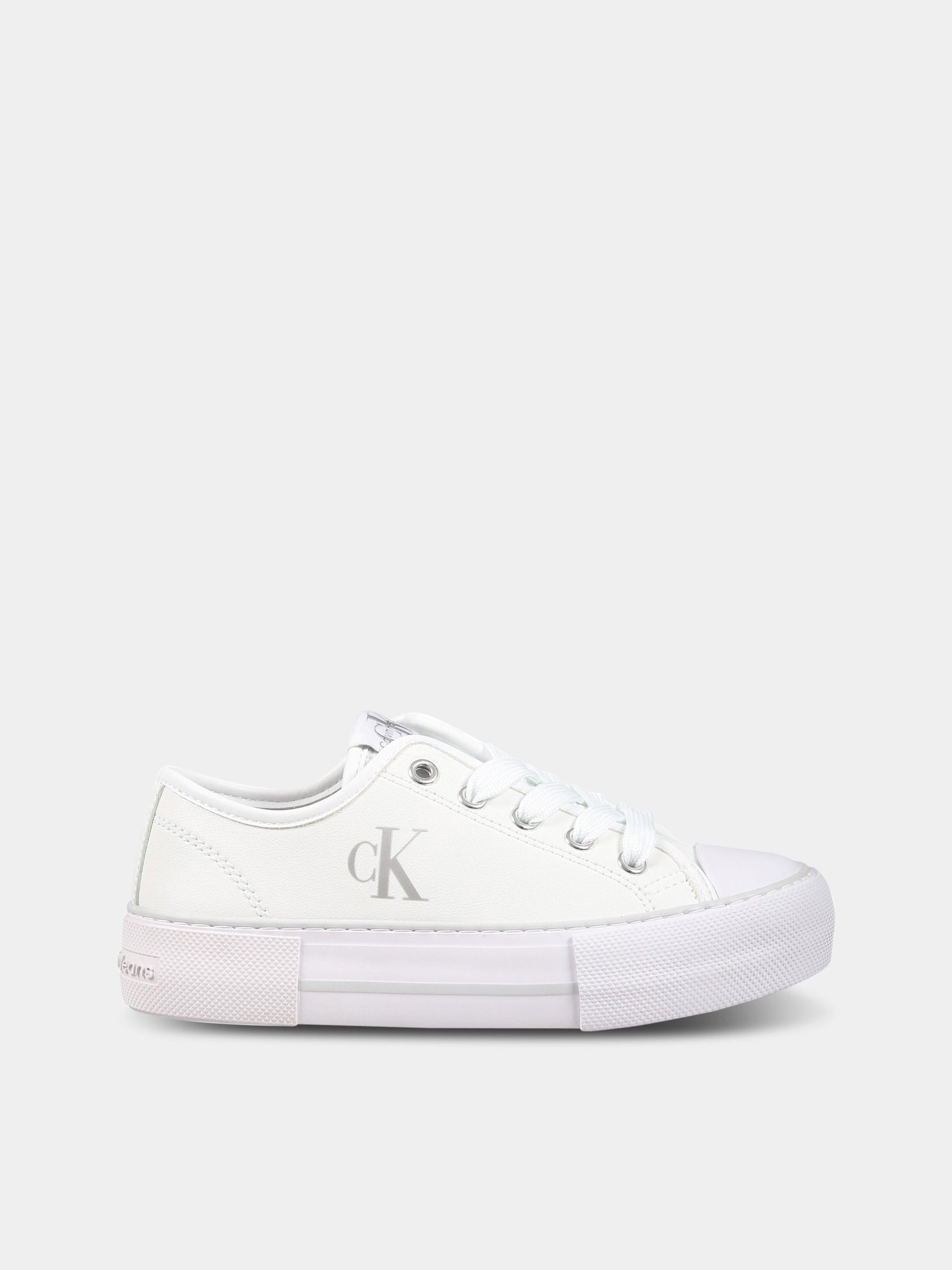 Sneakers bianche per bambina con logo,Calvin Klein Kids,V3A9 80484 1355100