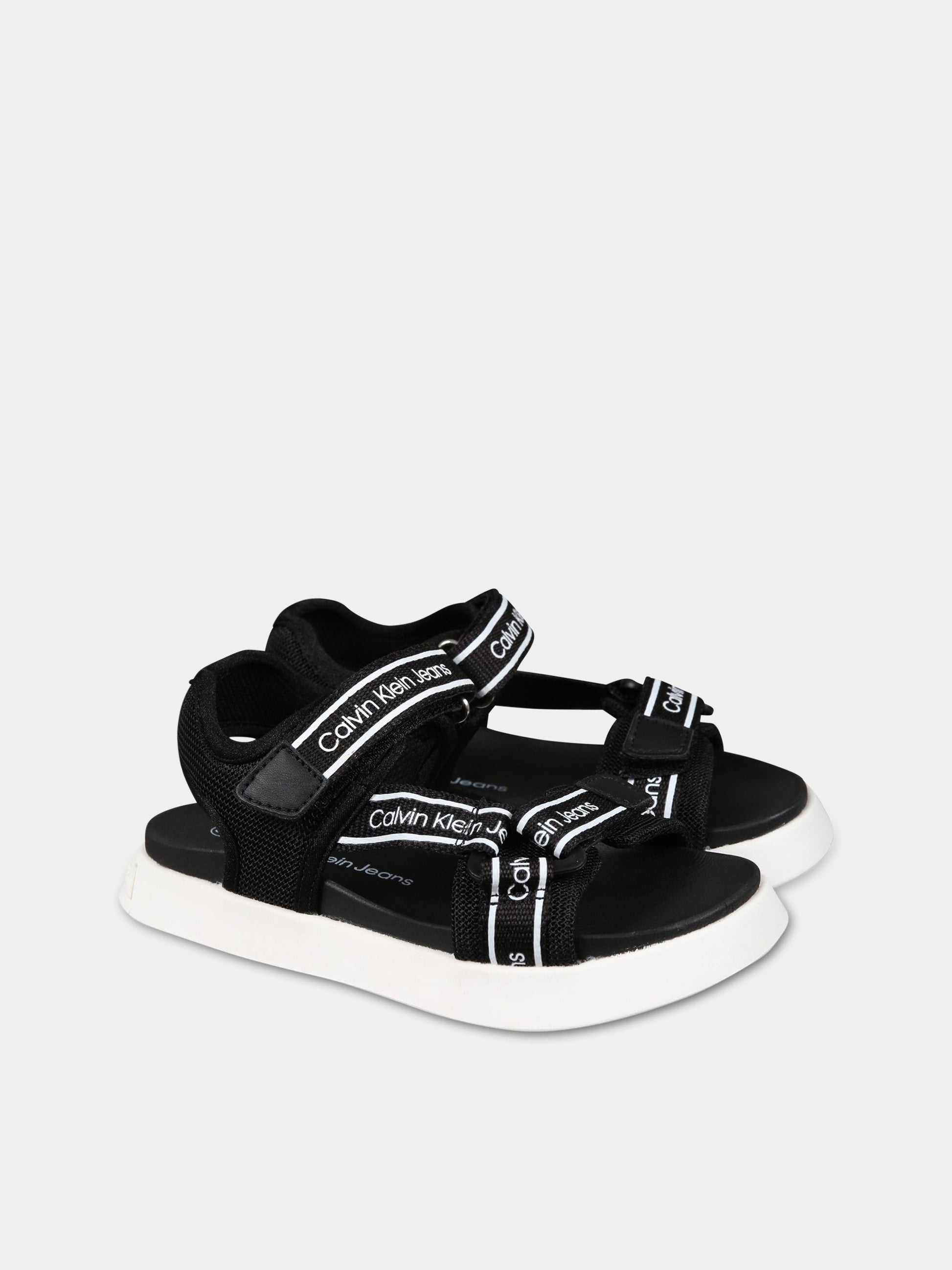 Sandali neri per bambina con logo,Calvin Klein Kids,V3B2 80619 0034999