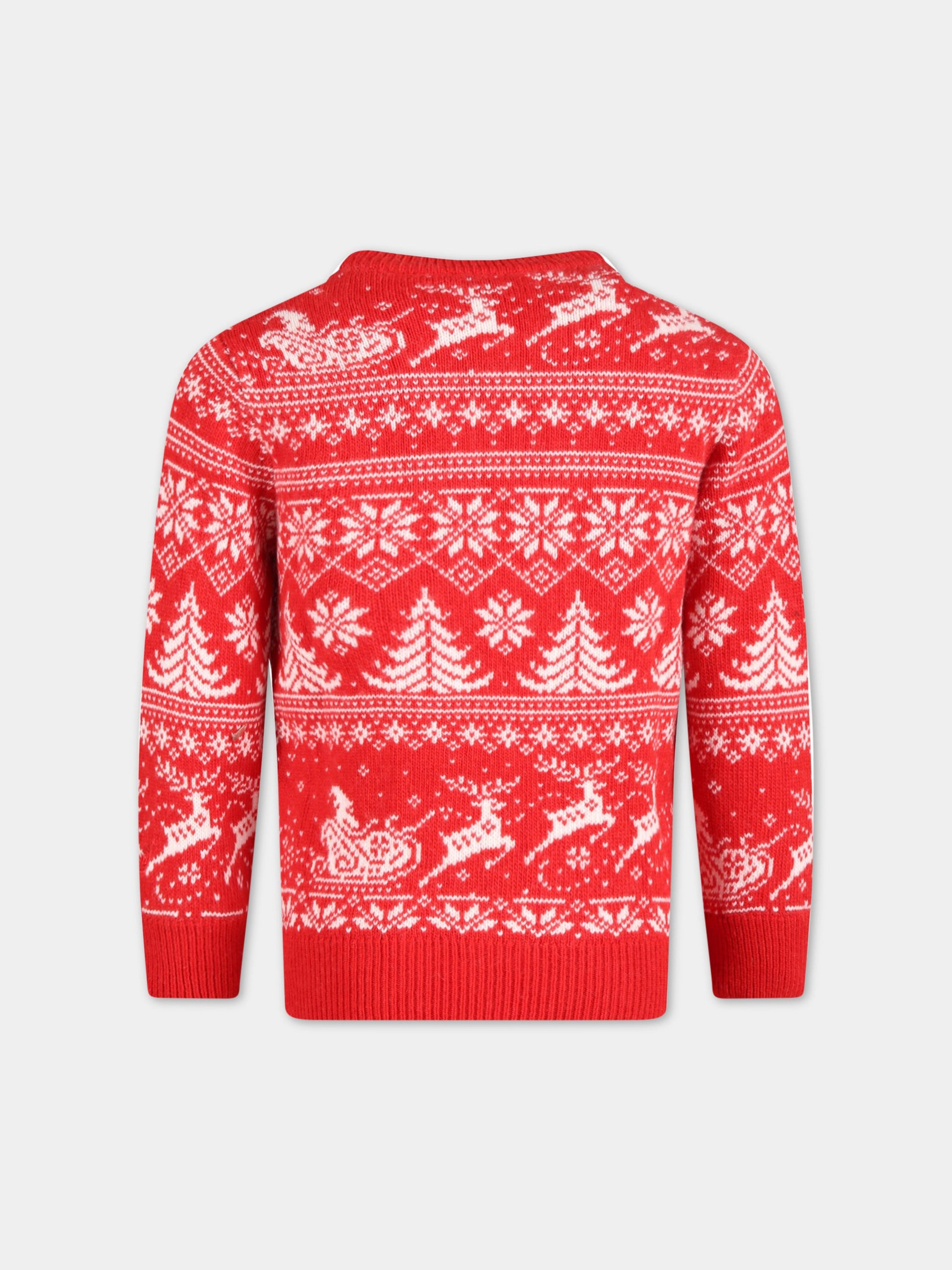 Maglione rosso per bambino con dettagli natalizi e logo,Mc2 Saint Barth,DOU0003 00903C