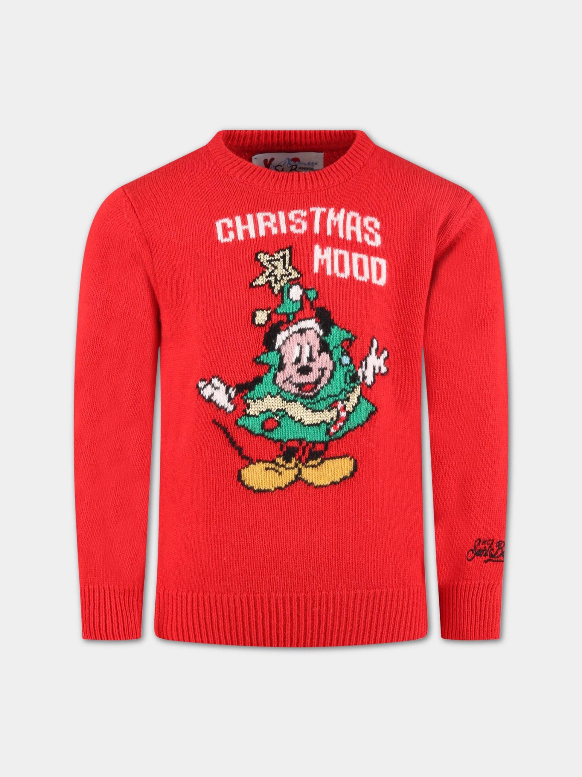Maglione rosso per bambino con Topolino e scritta bianca,Mc2 Saint Barth,DOU0001 01429C