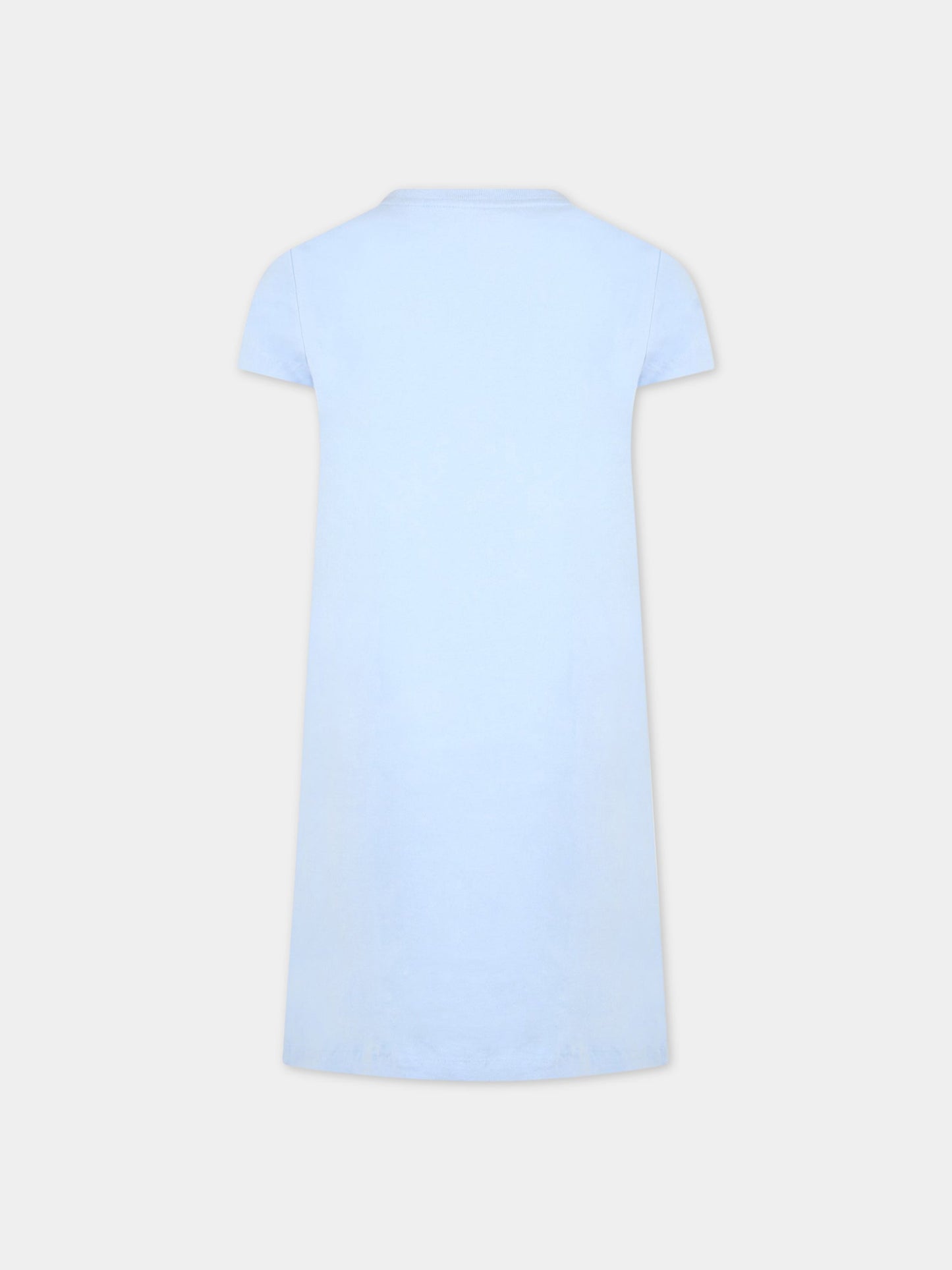 Vestito celeste per bambina con orso e logo nero,Ralph Lauren Kids,875410002