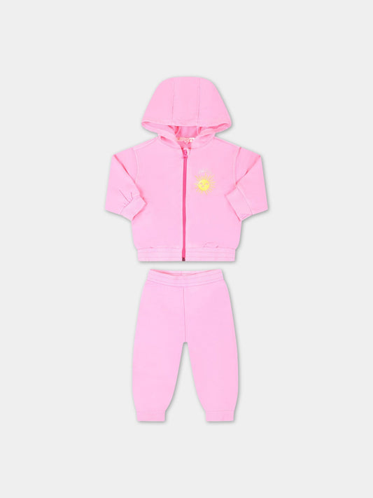 Completo rosa sportivo per neonata con sole e logo,Billieblush,U08094 47T