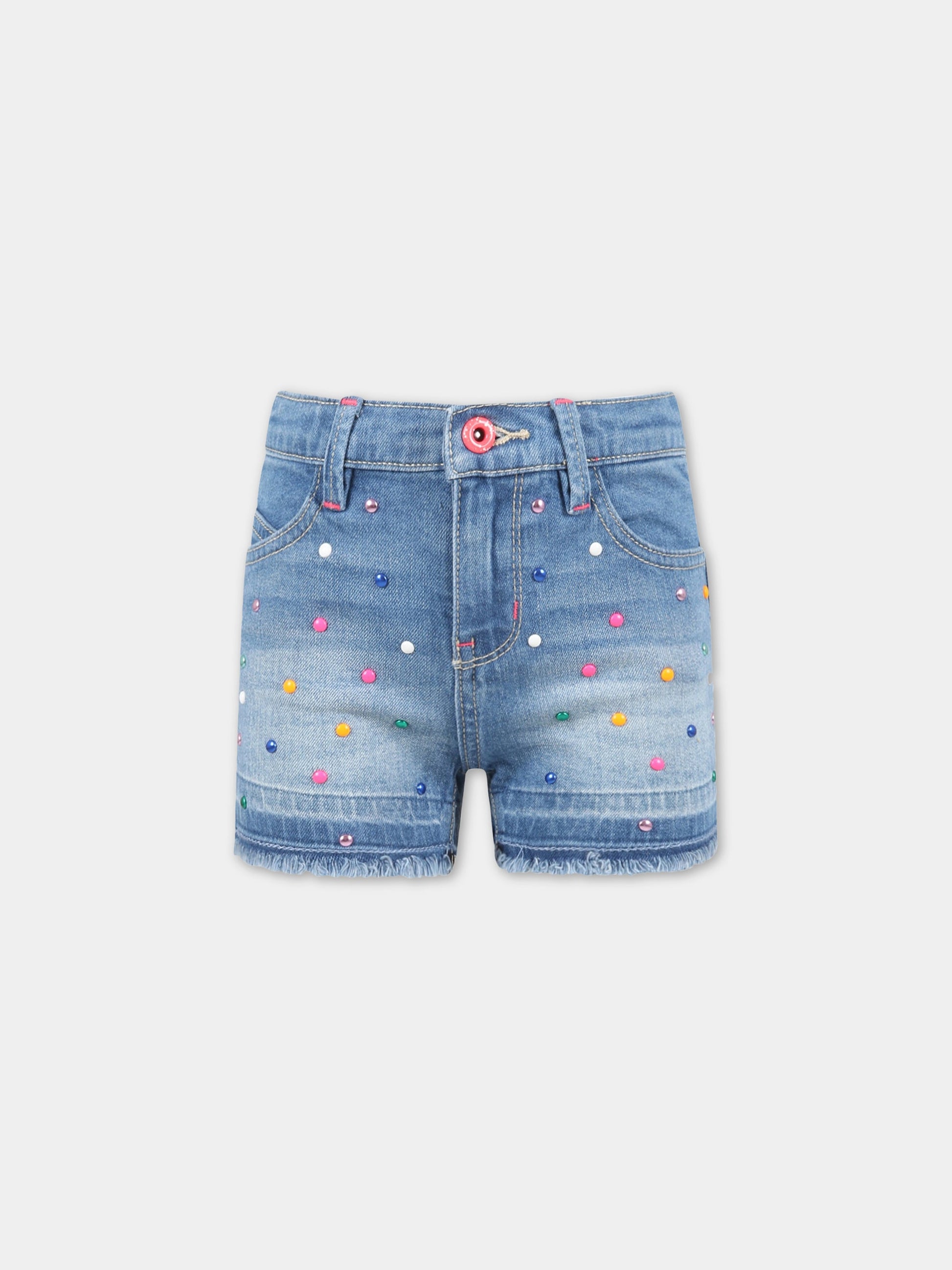 Shorts blu per bambina con strass,Billieblush,U14488 Z25