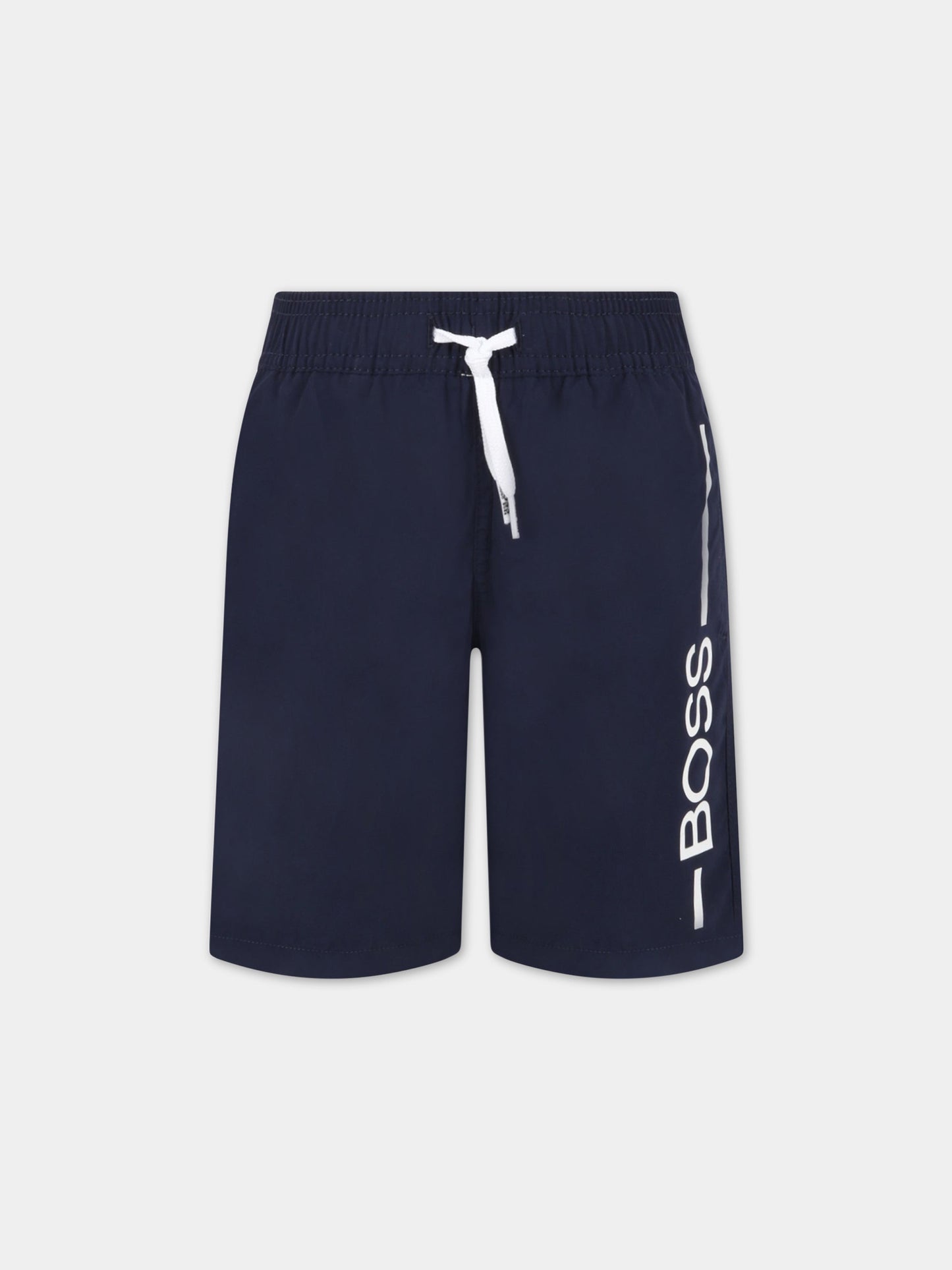 Boxer-mare blu per bambino con logo bianco,Hugo Boss,J24768 849